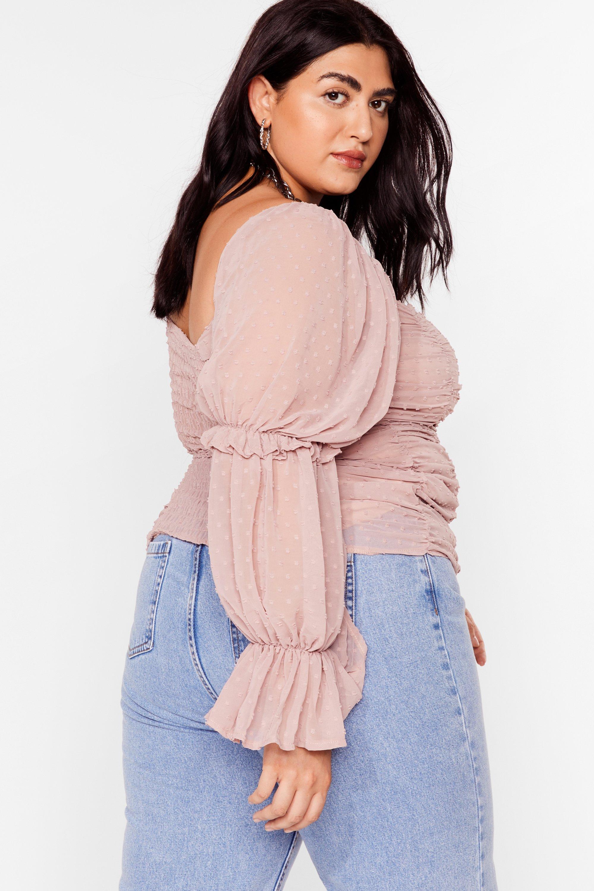 Plus size mesh puff sleeve top sale