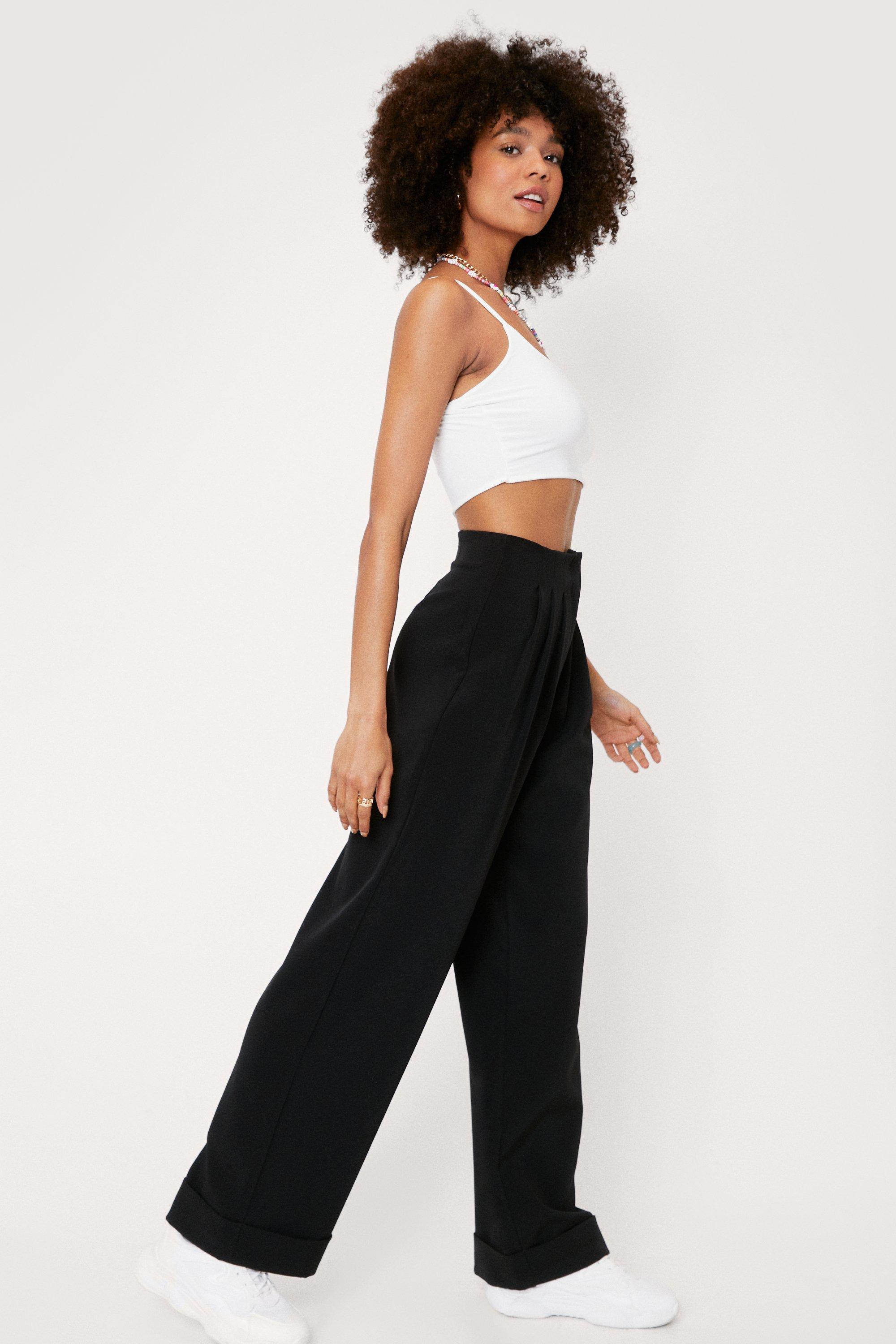 DARTED TROUSERS WITH TURN-UP HEMS - Black