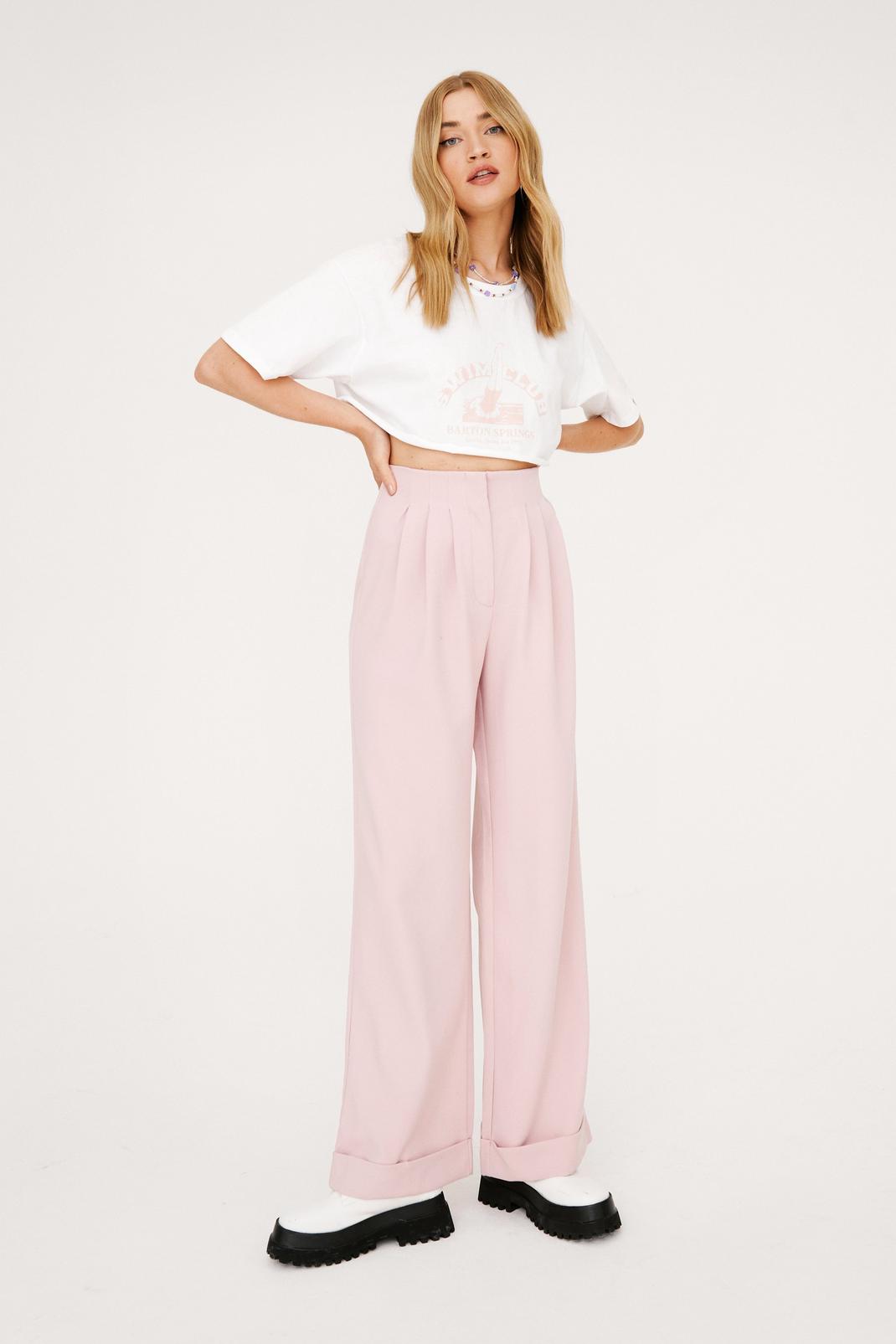Dusky pink Tailored Wide Leg Turn Up Pants image number 1