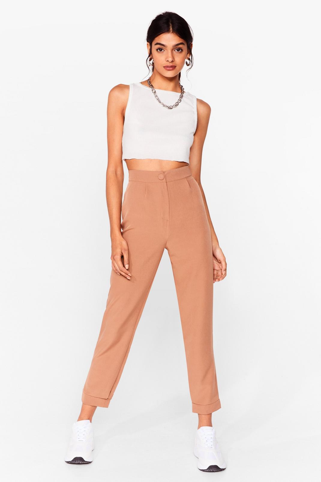 Tan Smart Ass High-Waisted Tailored Trousers image number 1