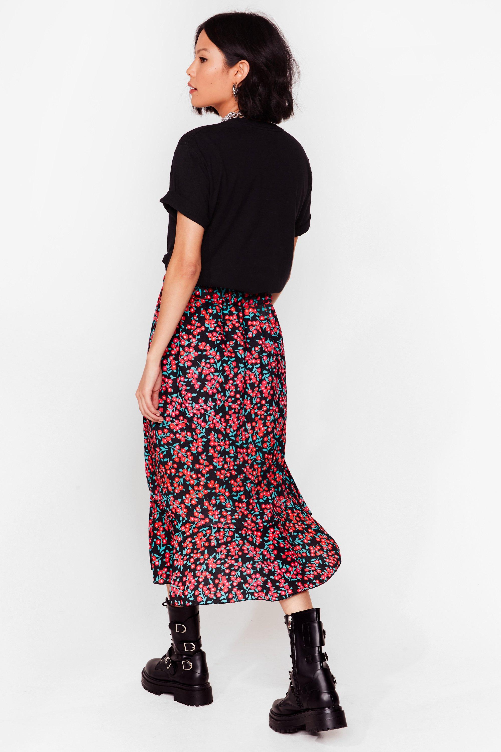 Floral Ruffle Wrap Midi Skirt