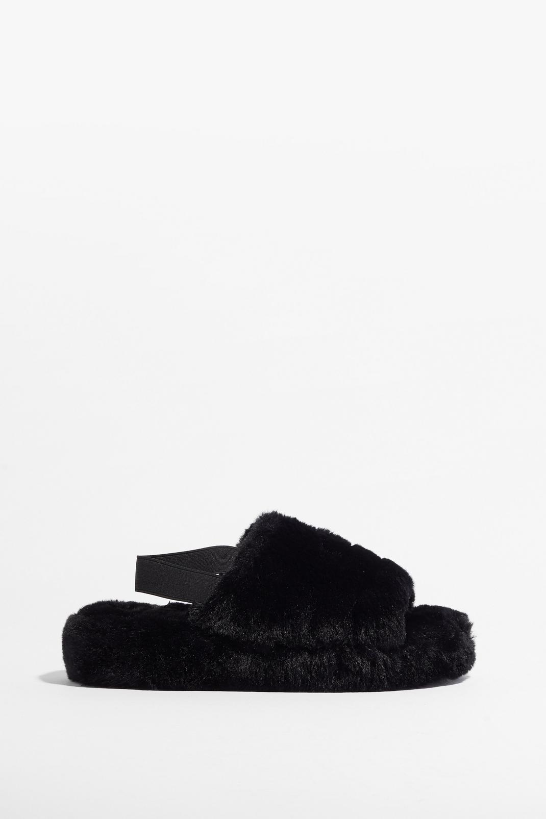 Black Go Faux Fur It Slingback Platform Slippers image number 1