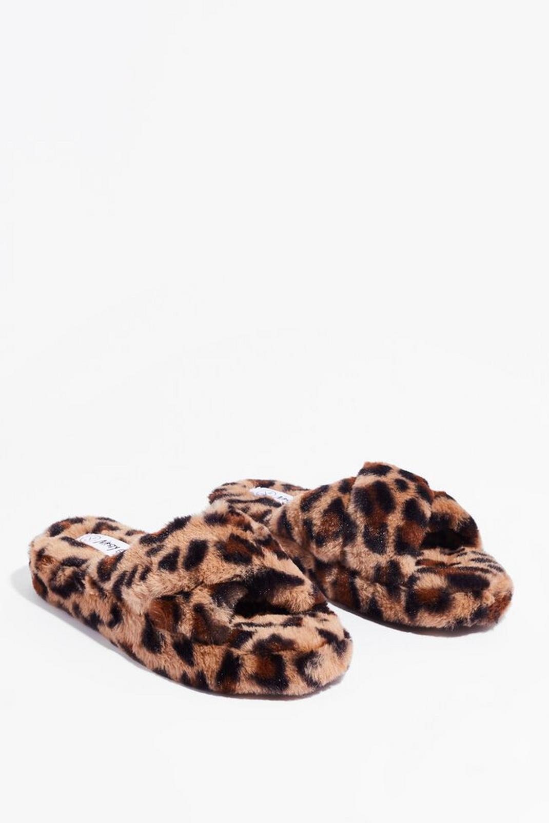 Cross the Line Leopard Faux Fur Slippers image number 1