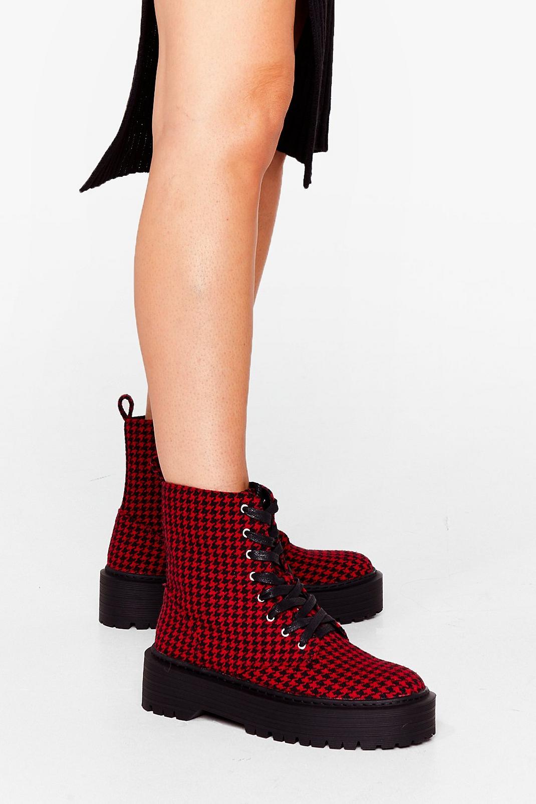 Houndstooth Lace Up Ankle Boots image number 1