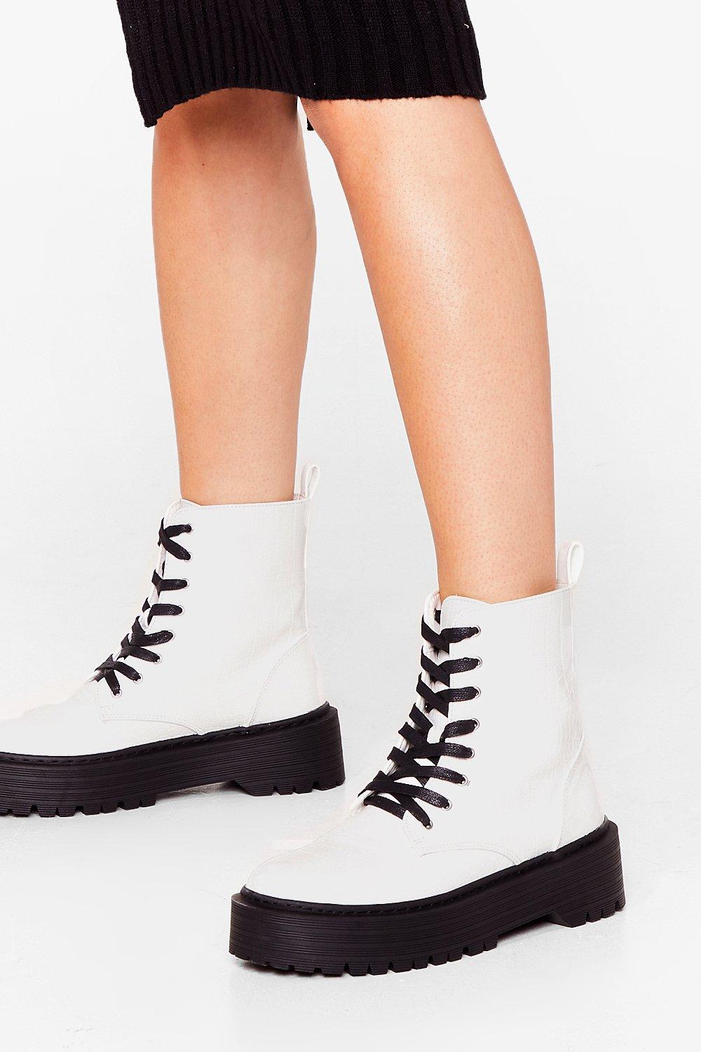 We ve Croc Your Back Contrast Biker Boots Nasty Gal