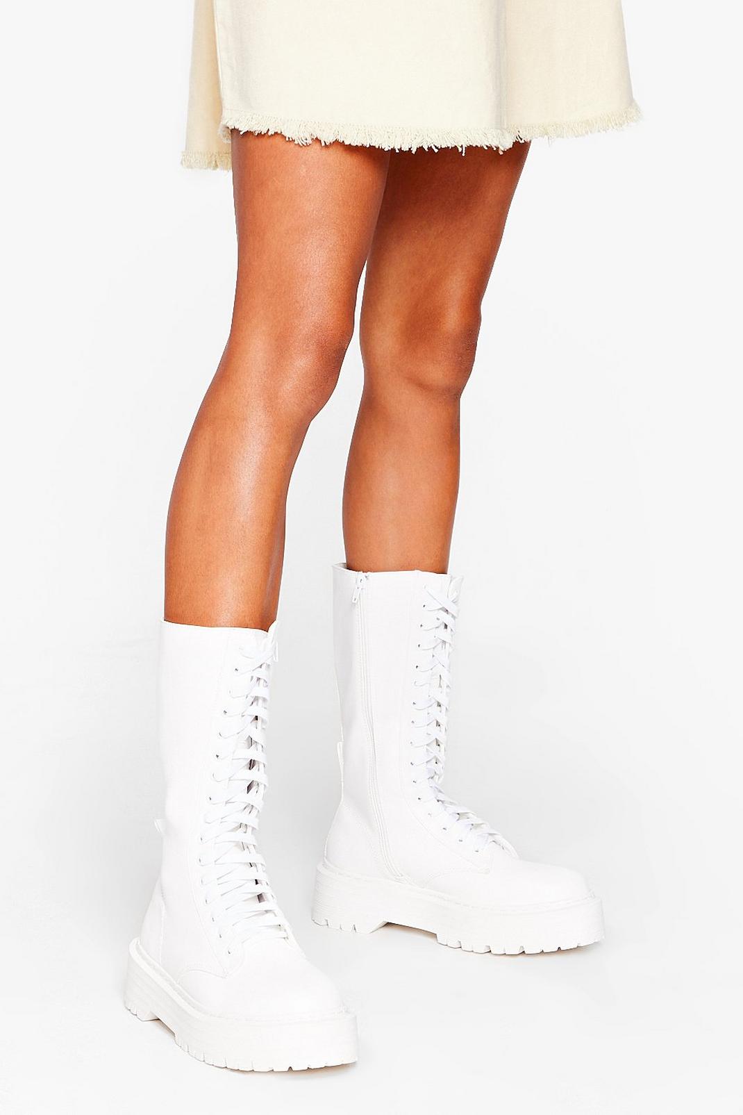 White Our Feet Keep Dancing Cleated Calf High Boots image number 1