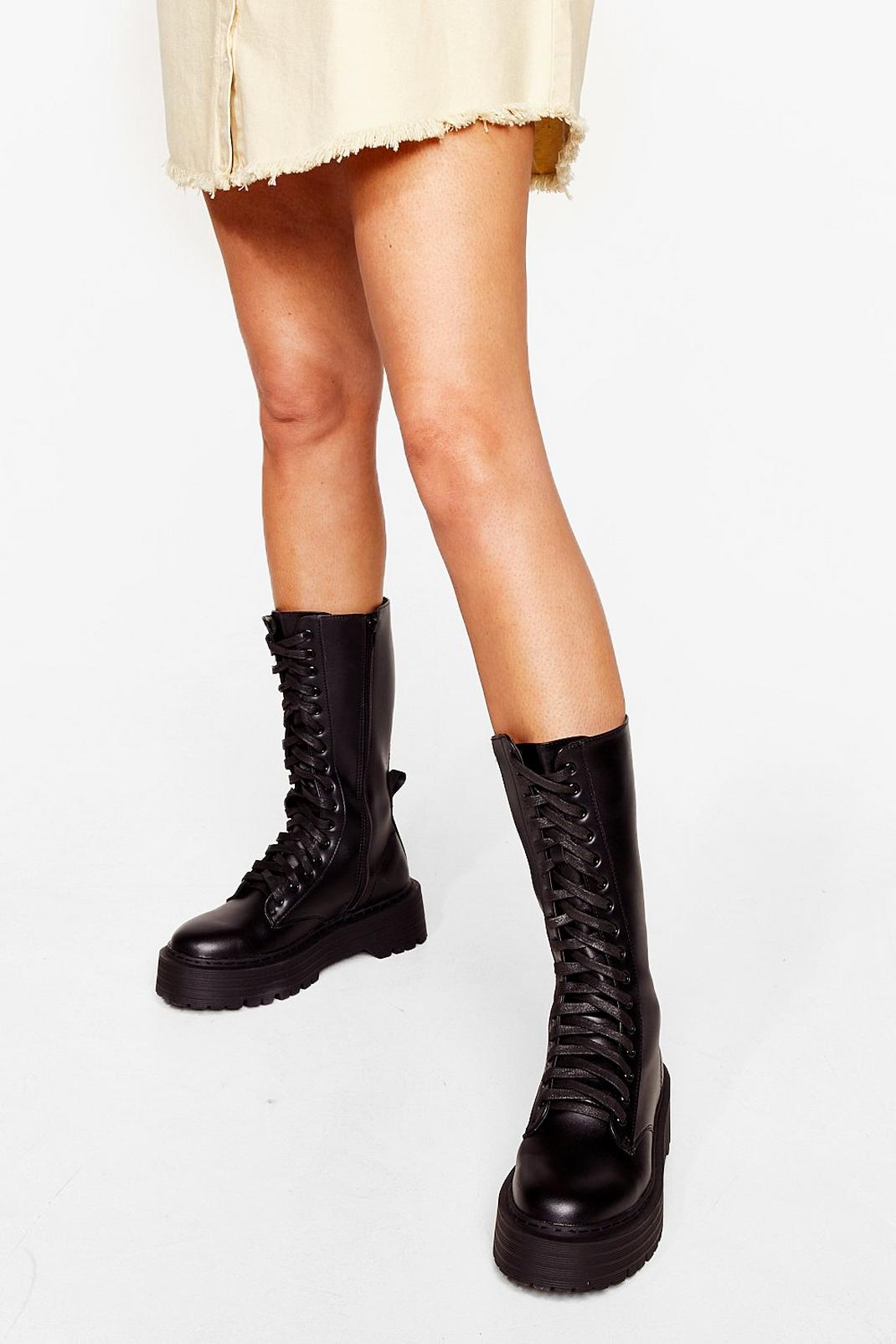 Lace-Up the Stakes Cleated Calf High Boots image number 1