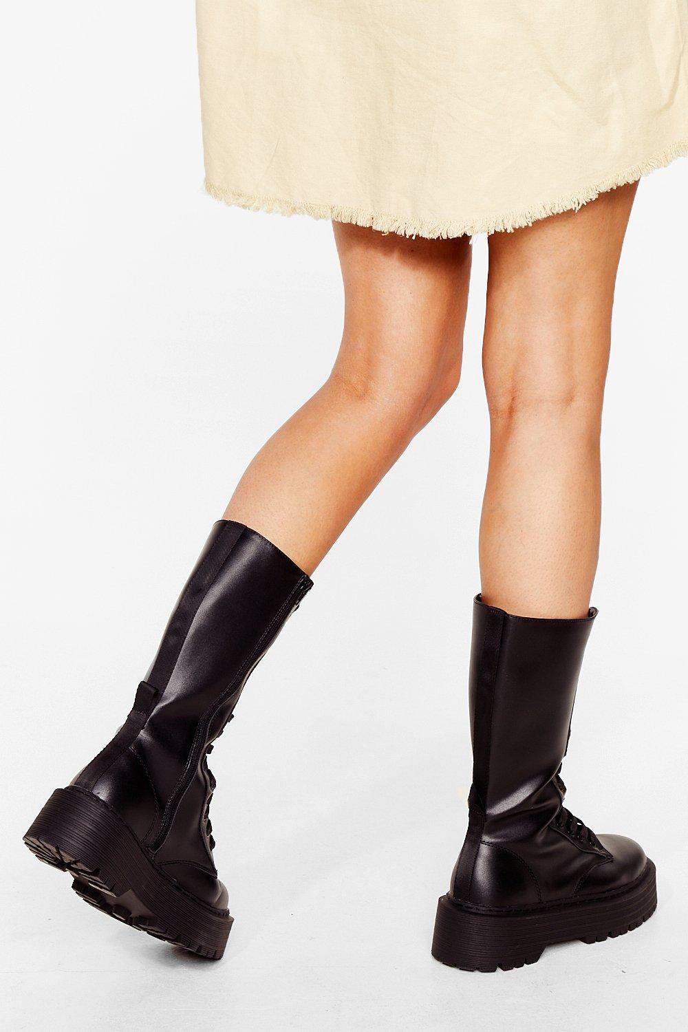 calf high leather boots