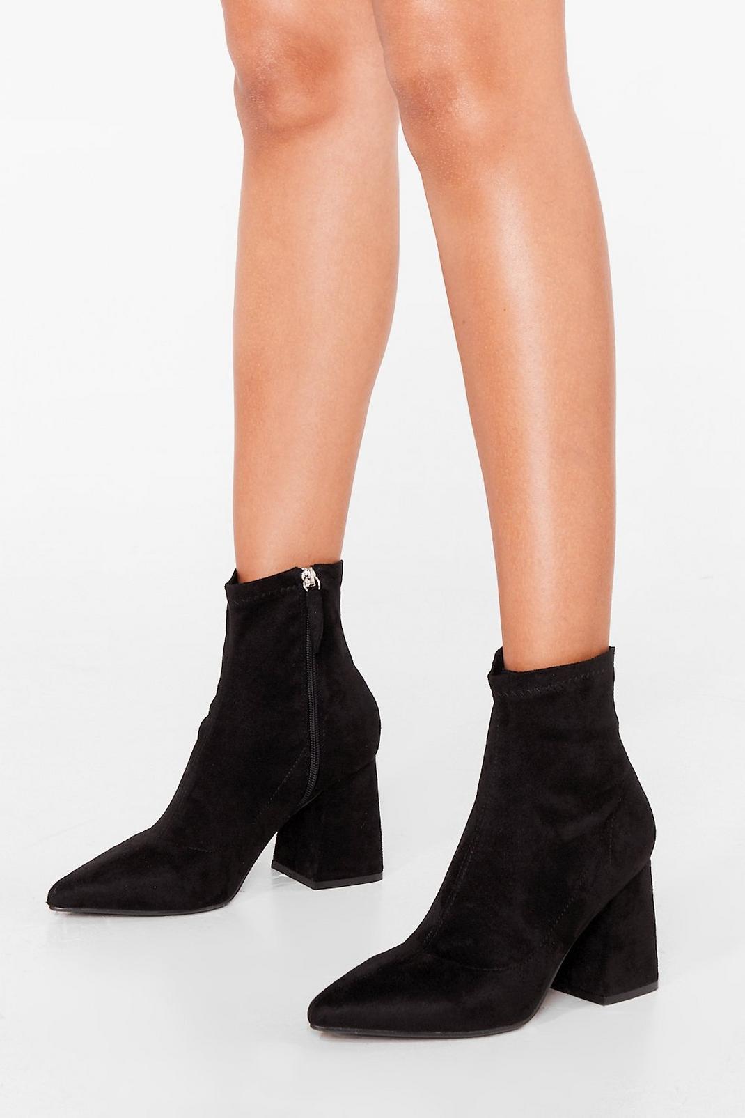 Black Faux Suede Block Heel Ankle Boots image number 1