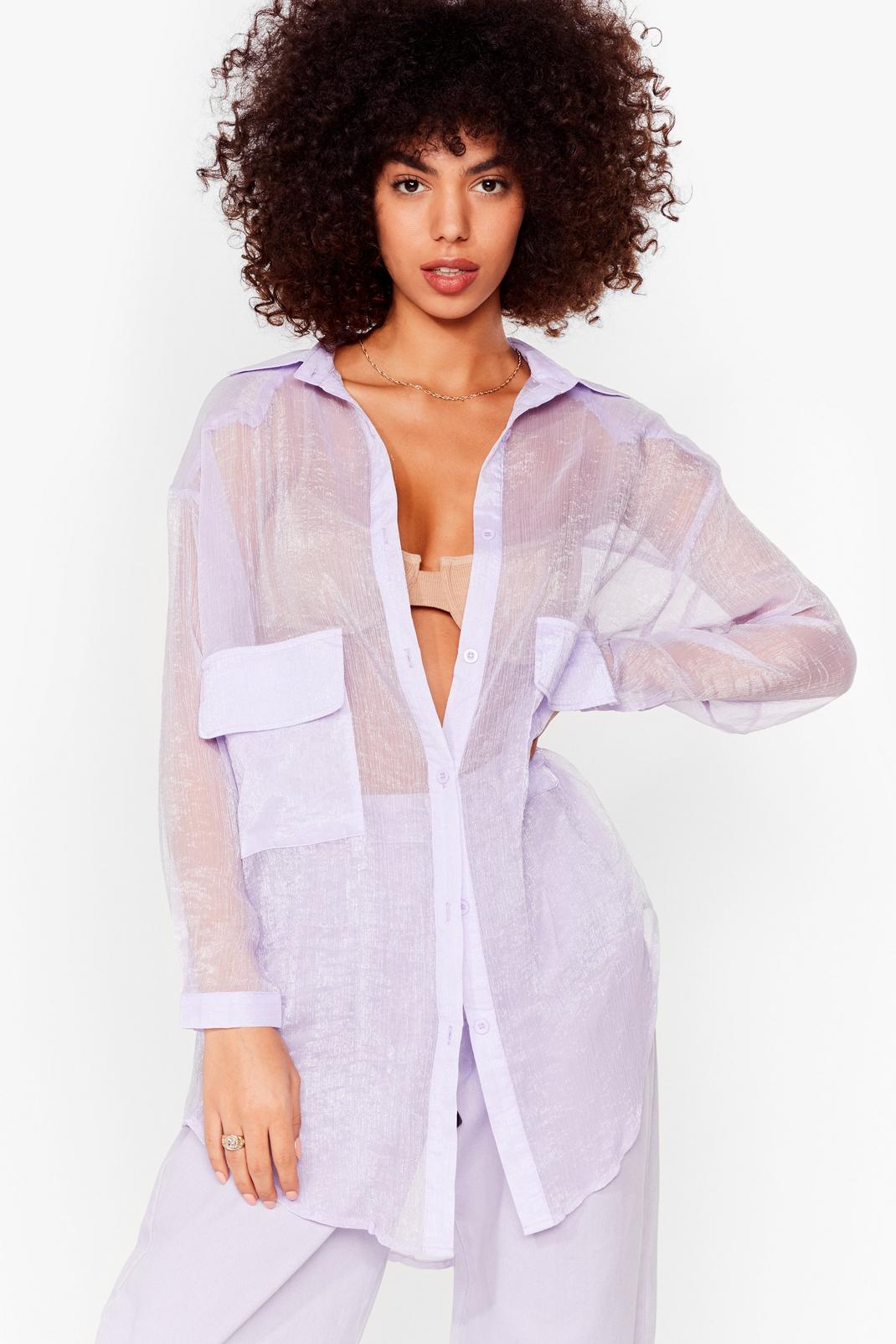 Lilac Sheer Double Pocket Detail Oversized Shirt image number 1