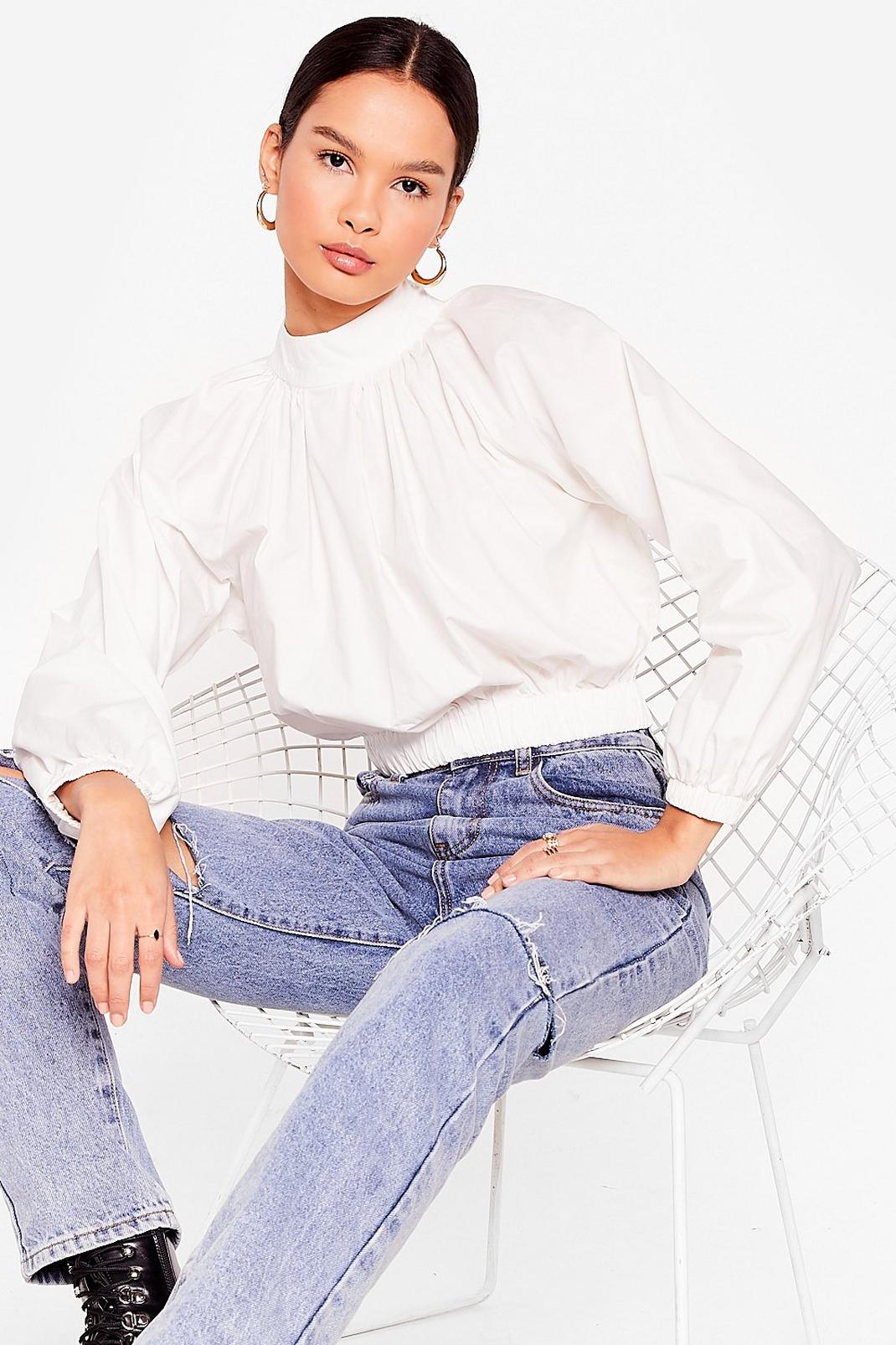 All the Way Up High Neck Cropped Blouse image number 1