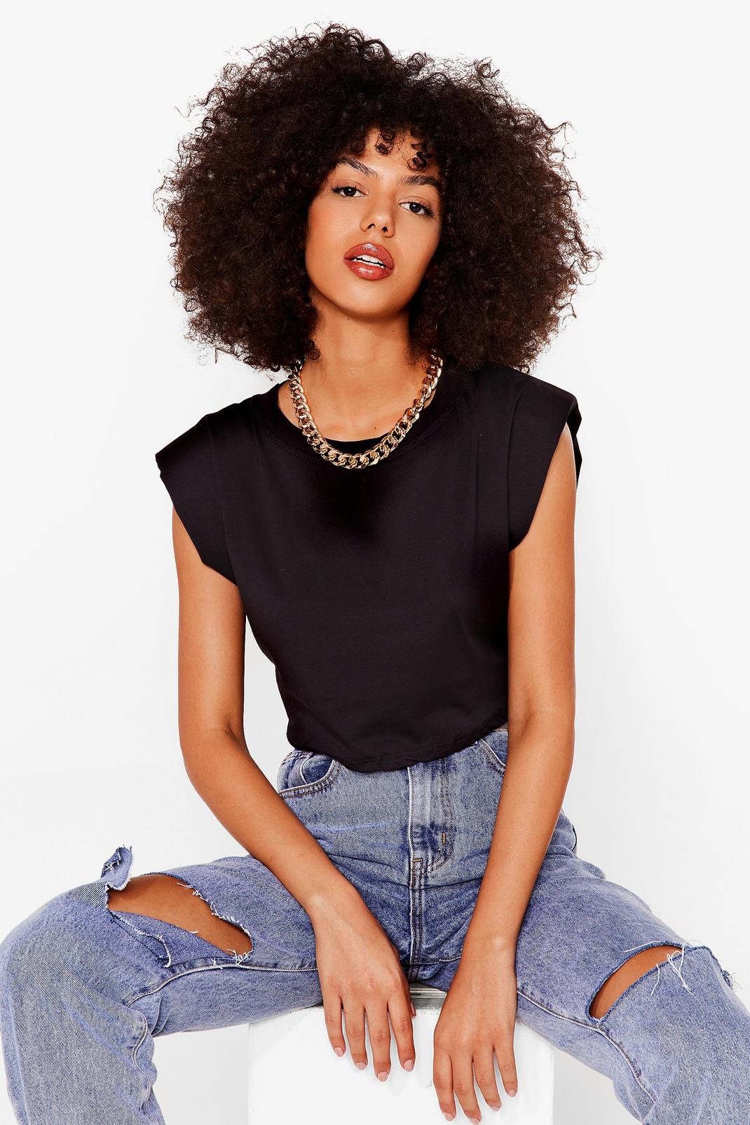 Black Crop Right There Shoulder Pad Tee image number 1
