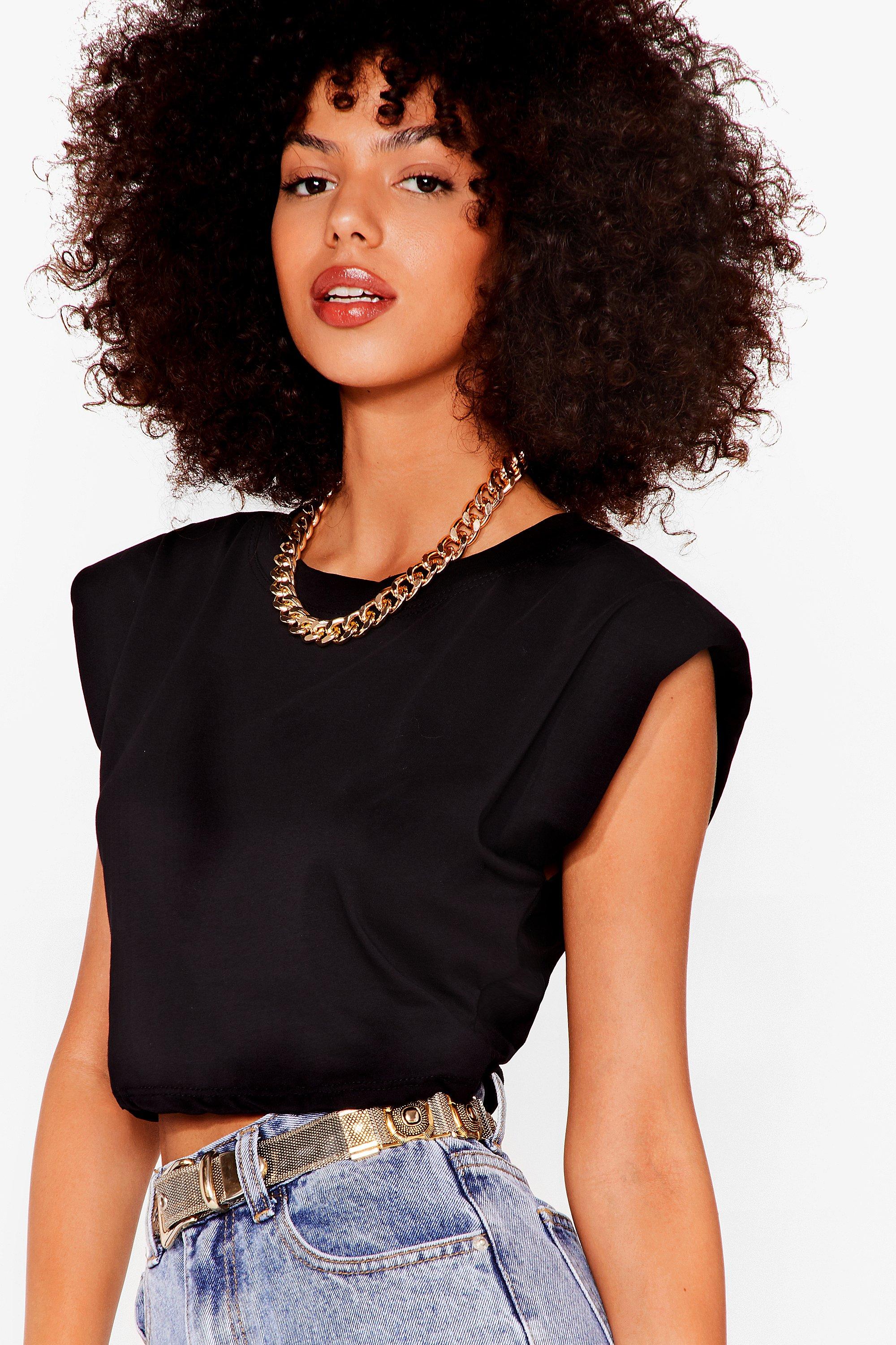 Shoulder Pad Crop T Shirt Nasty Gal