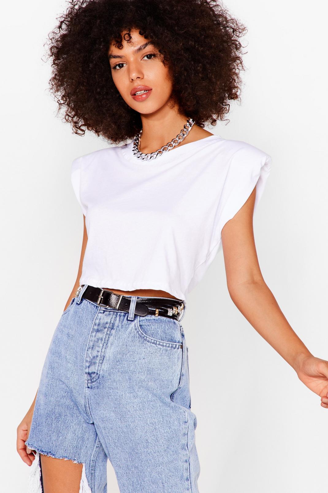 White Crop Right There Shoulder Pad Tee image number 1