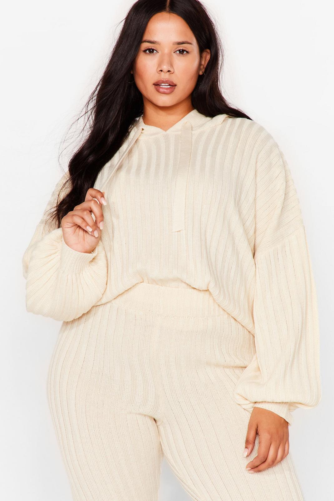 Plus Size Ribbed Knit Hoodie image number 1
