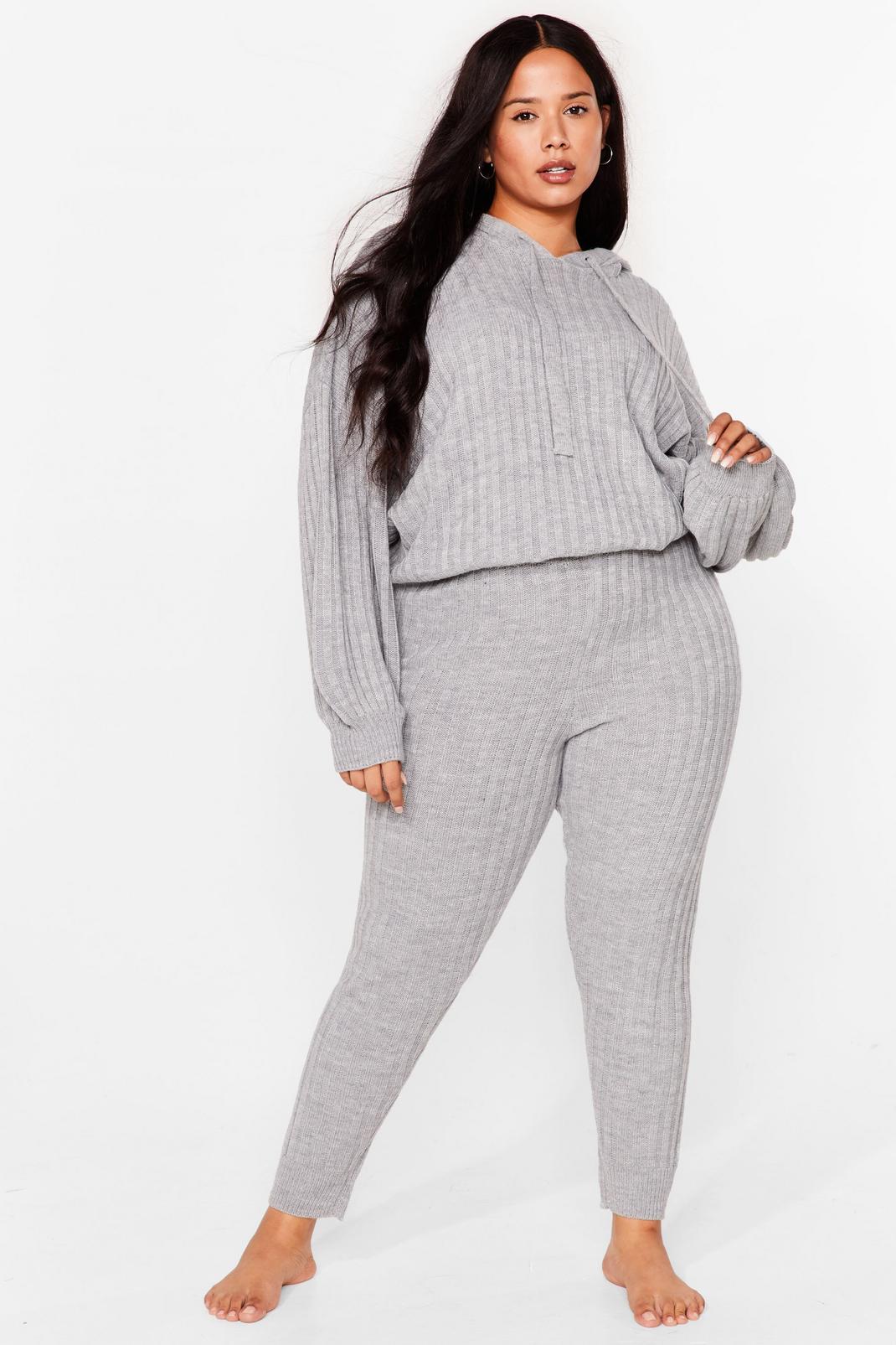 Grey Plus Size Knitted High-Waisted Joggers image number 1