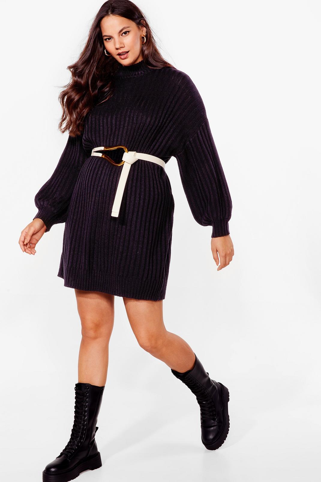 Black Plus Size Turtleneck Loose Sweater Dress image number 1