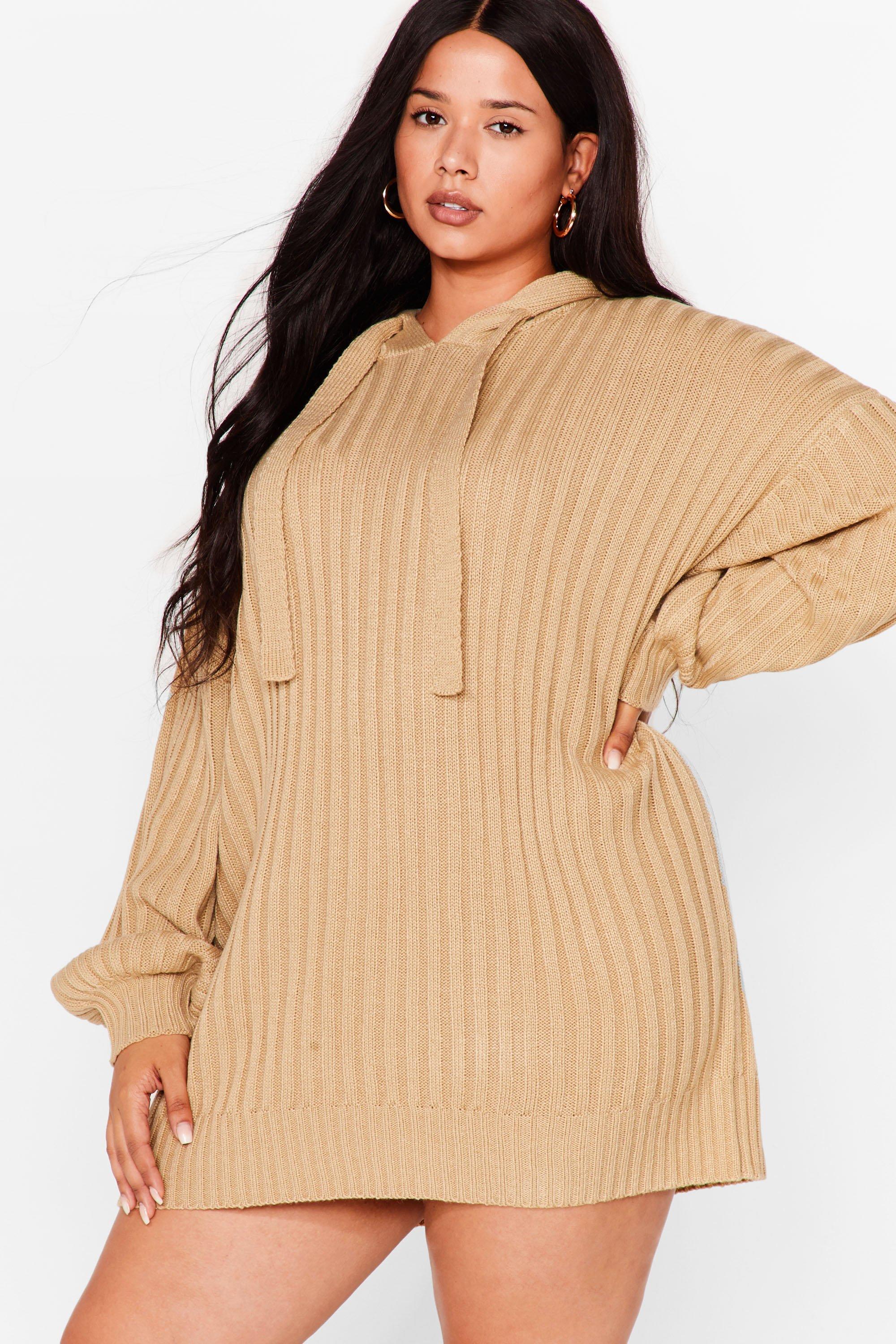 Grande Taille Robe pull en maille cotelee T es pas cap uche Nasty Gal