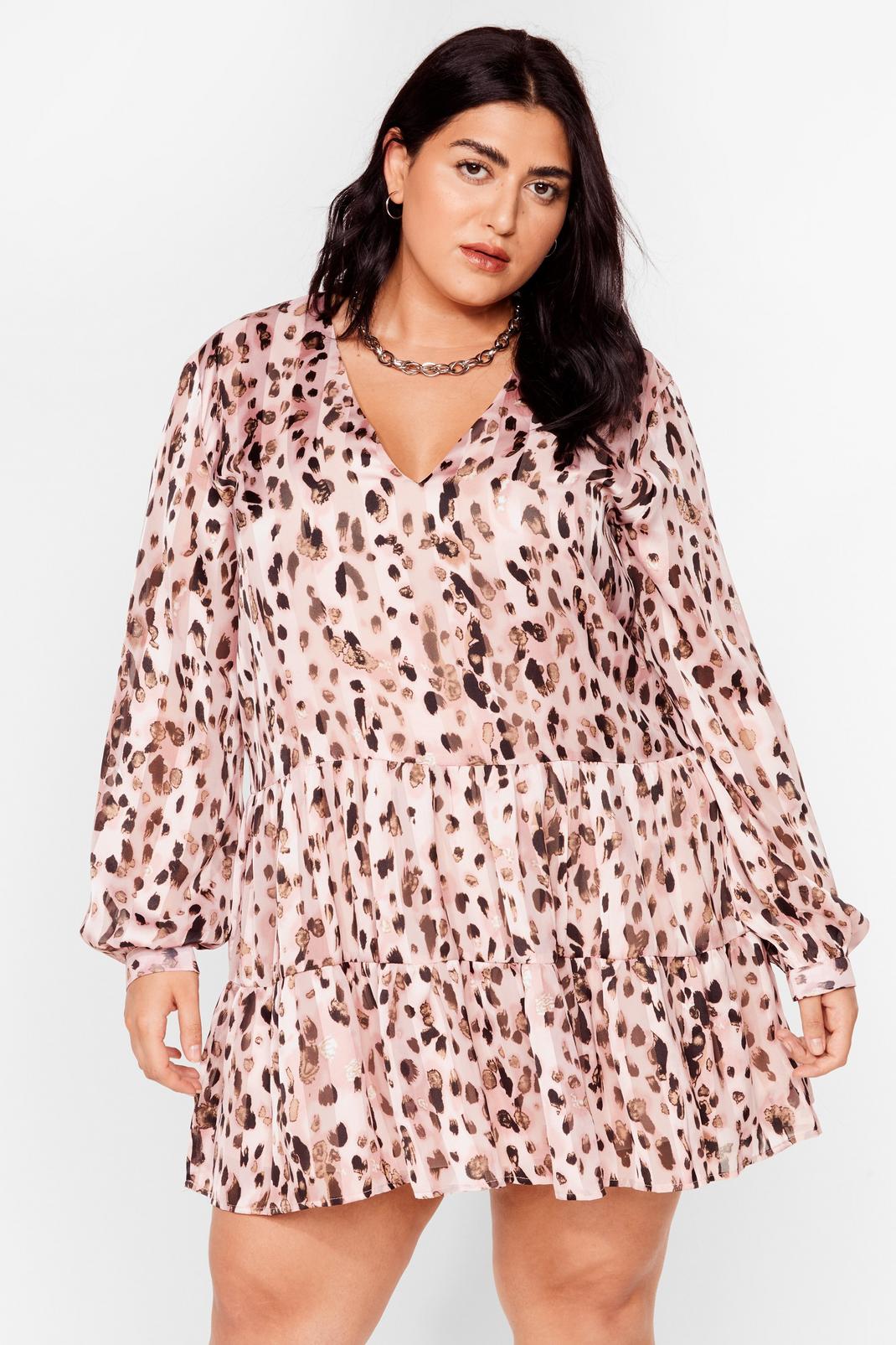 Pink Plus Size Leopard Smock Mini Dress image number 1
