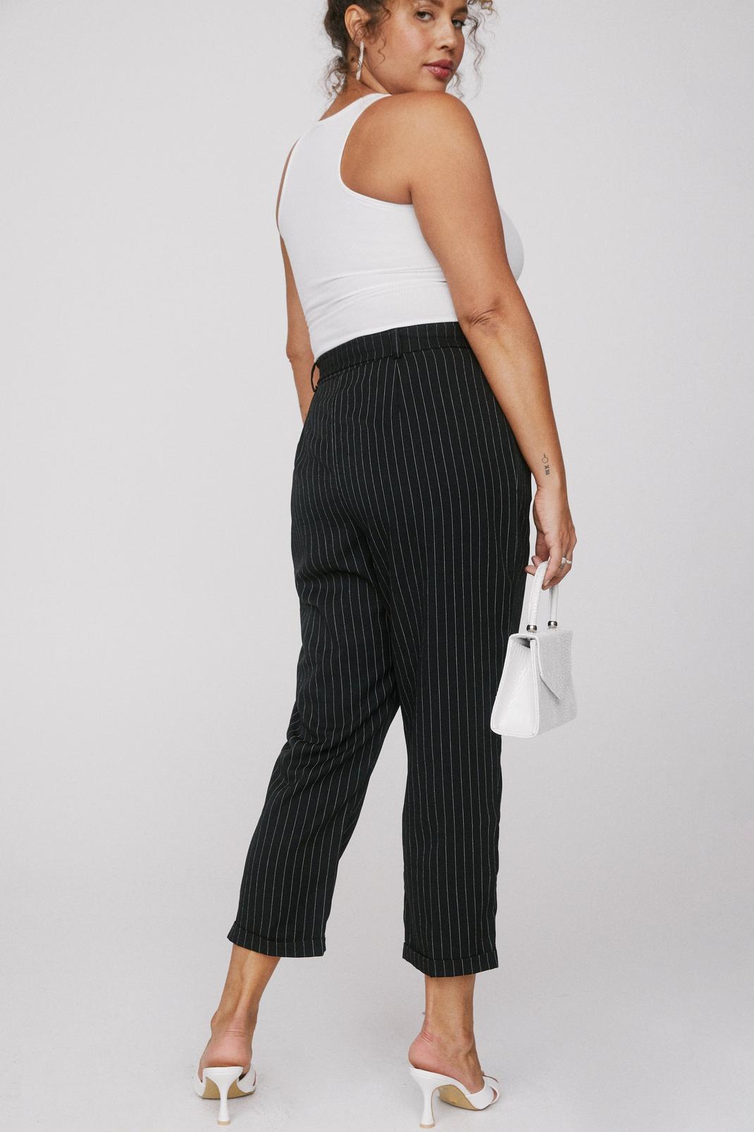Black Plus Size Pinstripe Tailored Pants image number 1