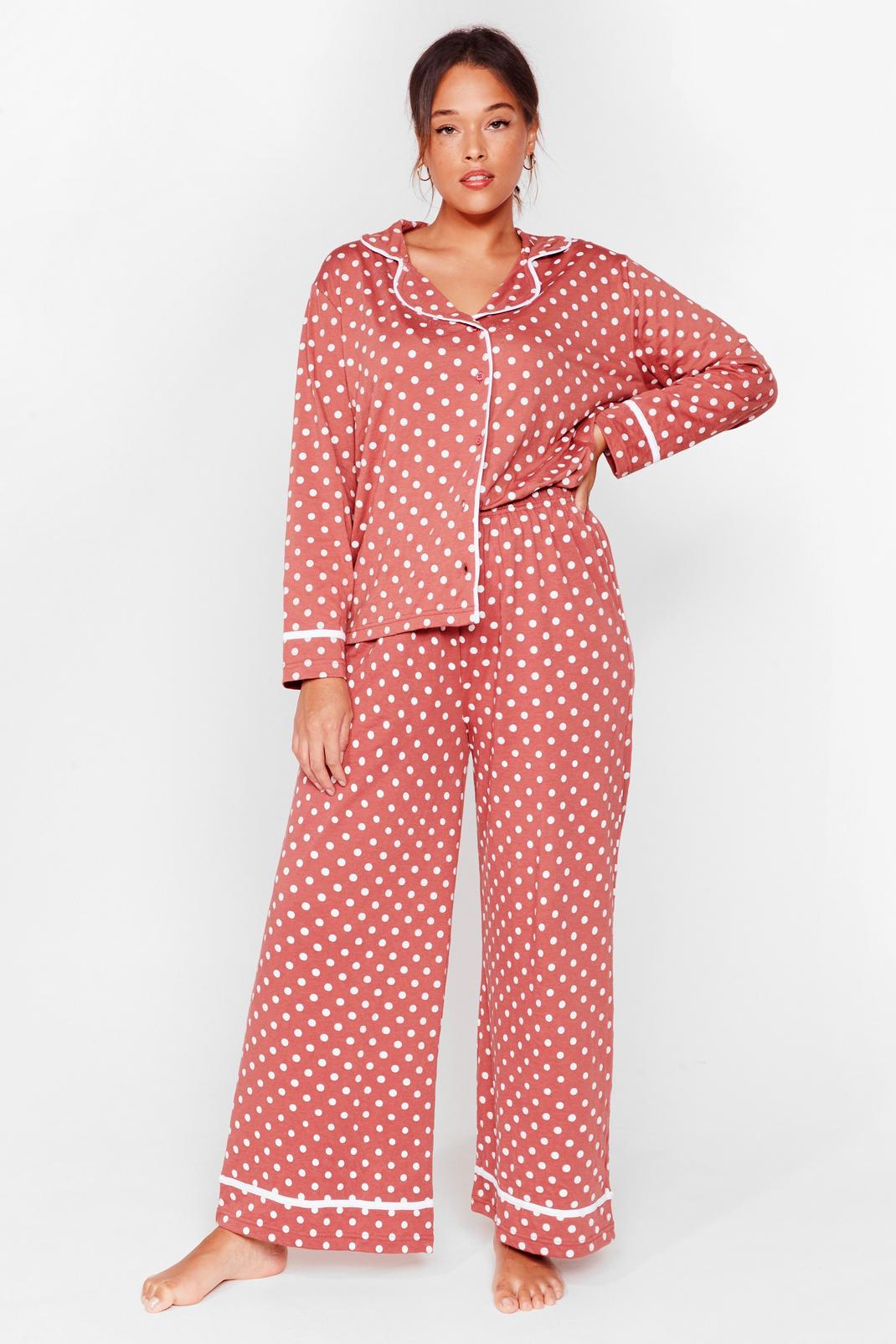 Pink Plus Size Polka Dot Pajama Pants Set image number 1