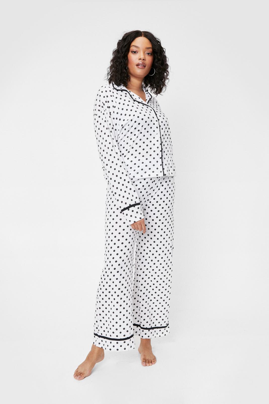 Black Plus Size Polka Dot Trousers Pyjama Set image number 1