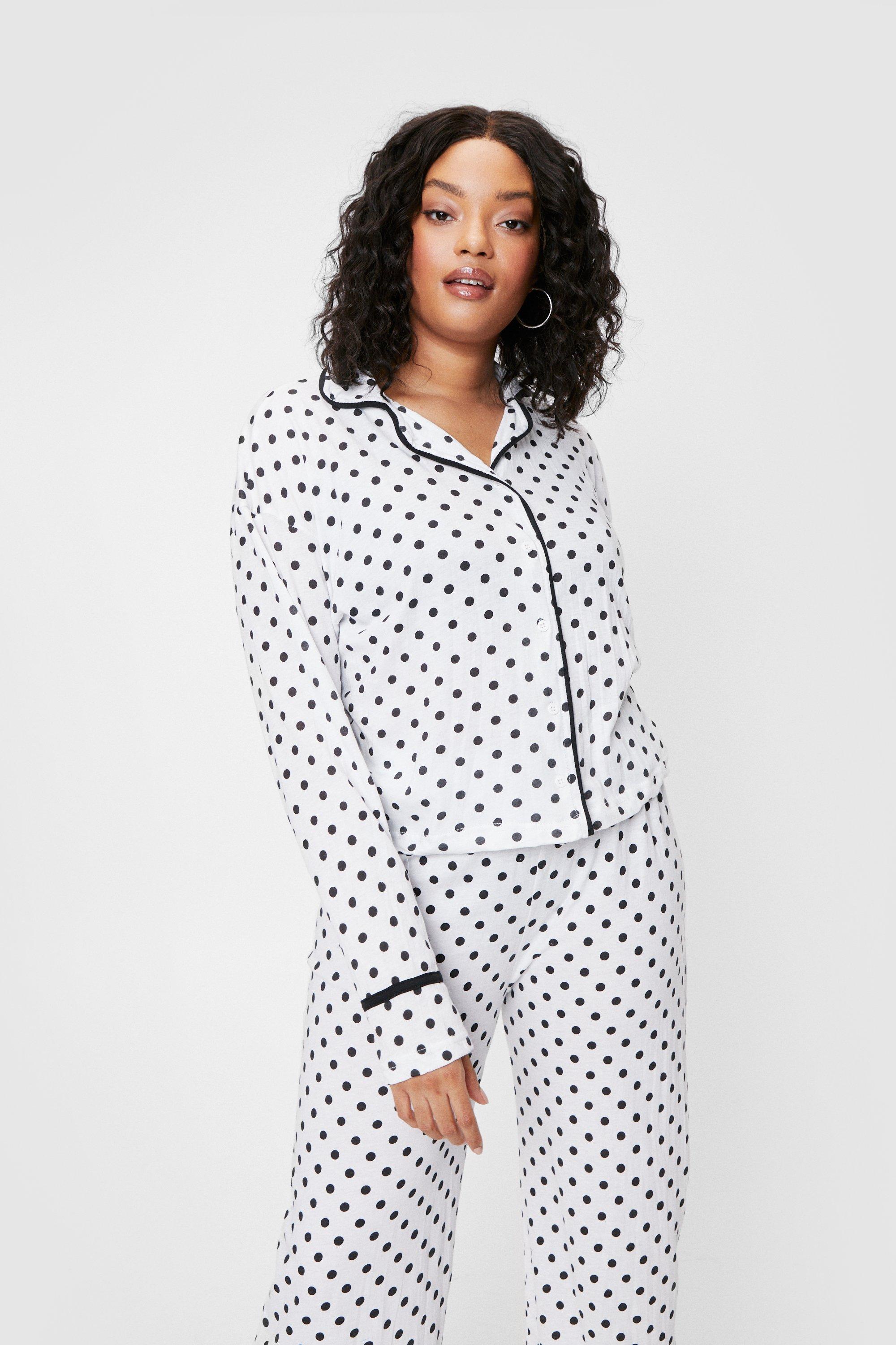 White & Black Polka Dot Tank Top Long Women's Pajama Pants Set