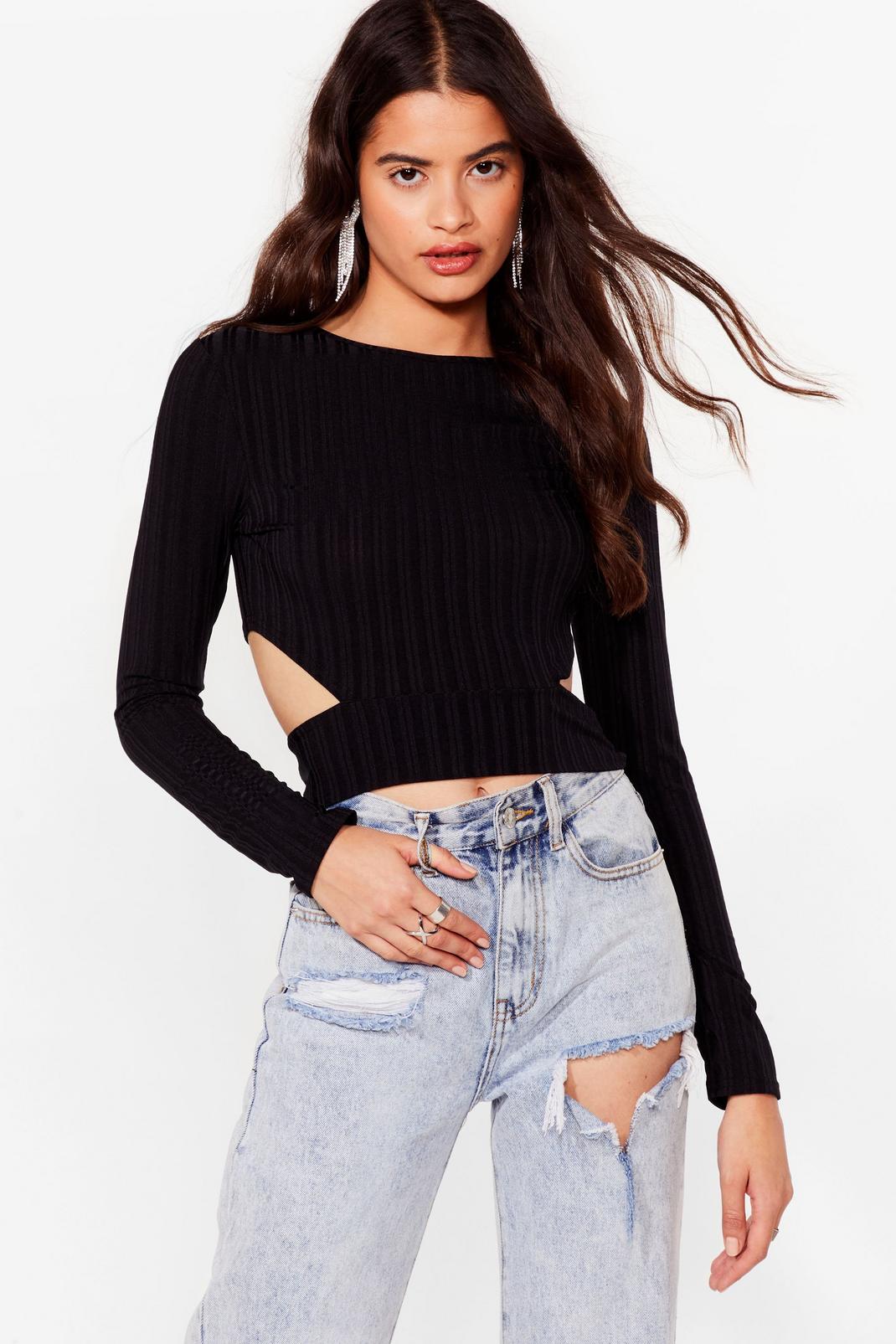 Black Bowing All Out Ribbed Crop Top image number 1