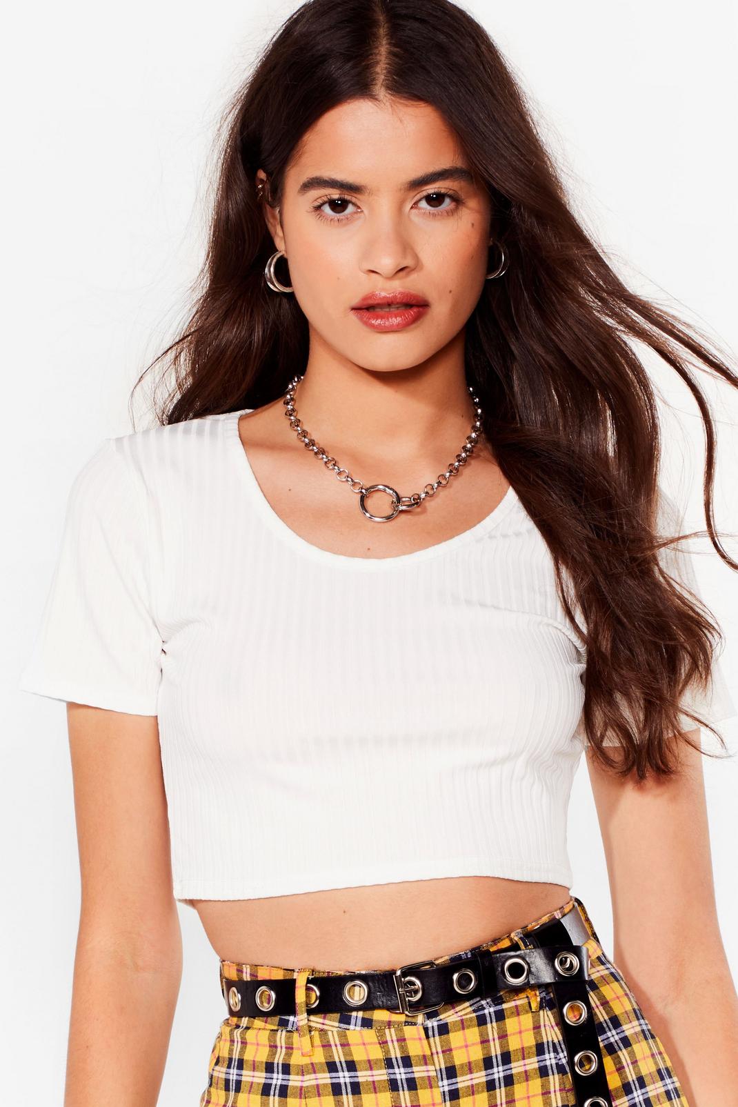 White Middle Ground Ribbed Crop Top image number 1