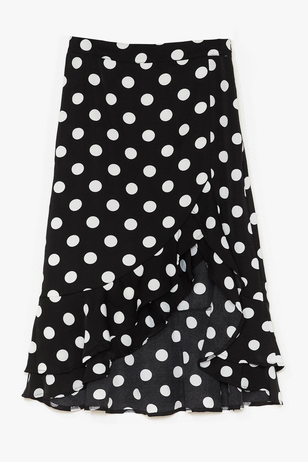 Black Polka Dot Ruffle Hem Midi Skirt image number 1