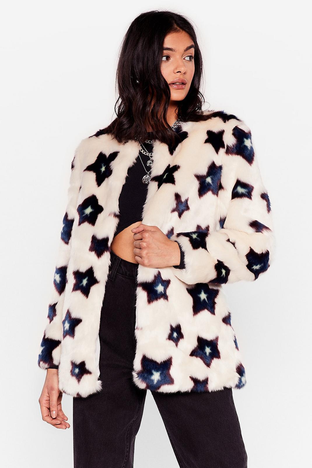 White Star Open Front Faux Fur Jacket image number 1