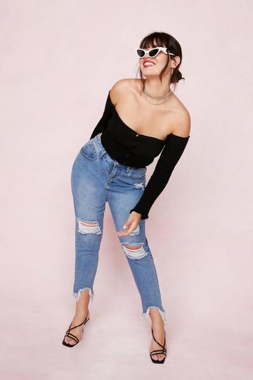 Blue Plus Size Distressed Fitted Mom Jeans