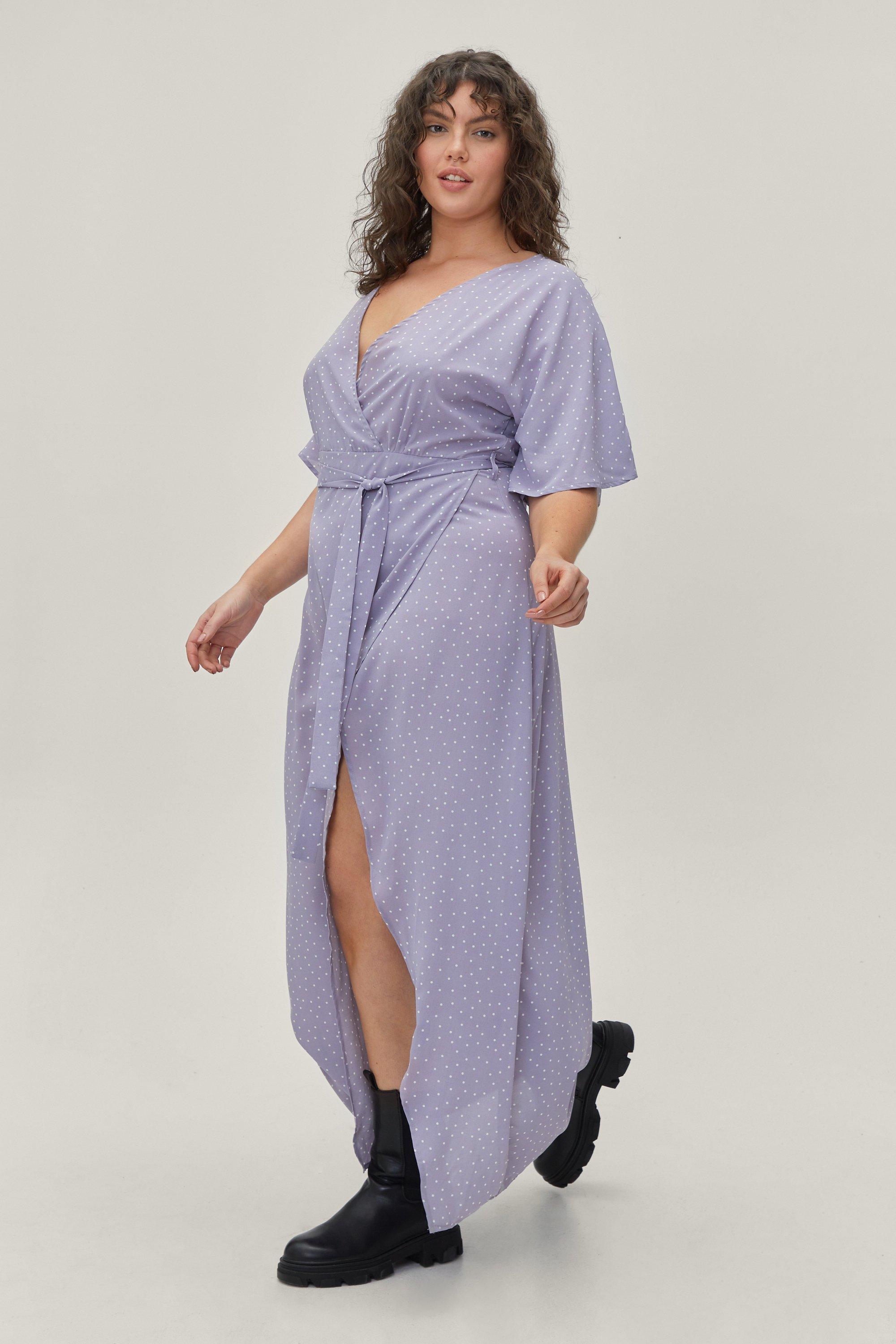 Plus Size Micro Spot Split Hem Maxi Wrap Dress Nasty Gal