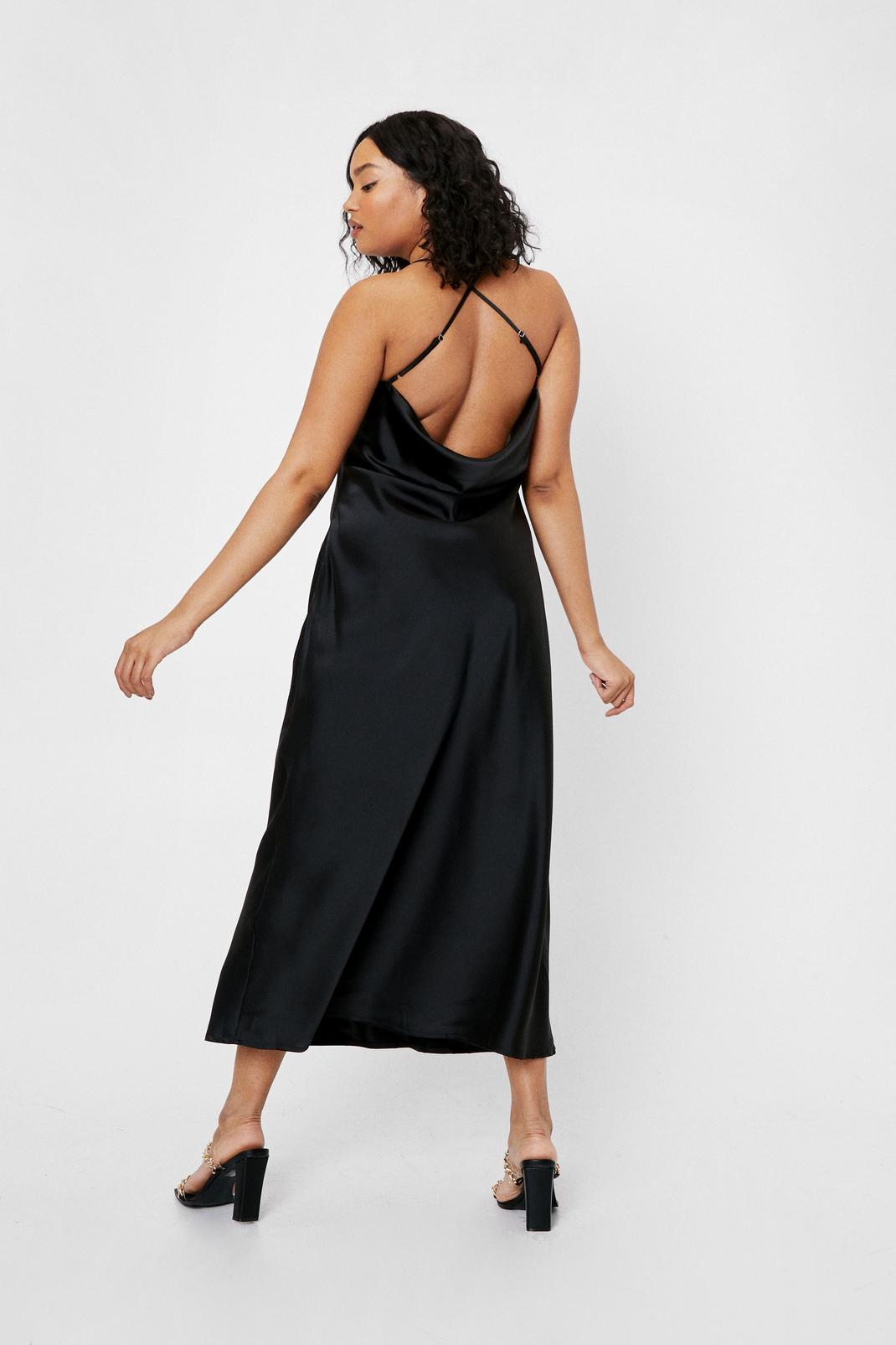 Black Plus Size Cowl Back Maxi Slip Dress image number 1