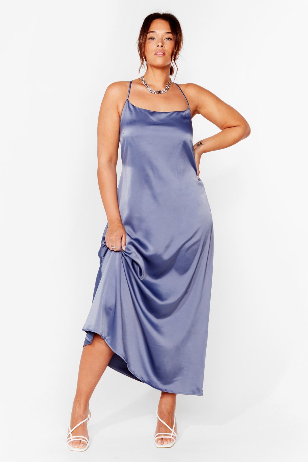 Blue Plus Size Cowl Back Maxi Slip Dress image number 1