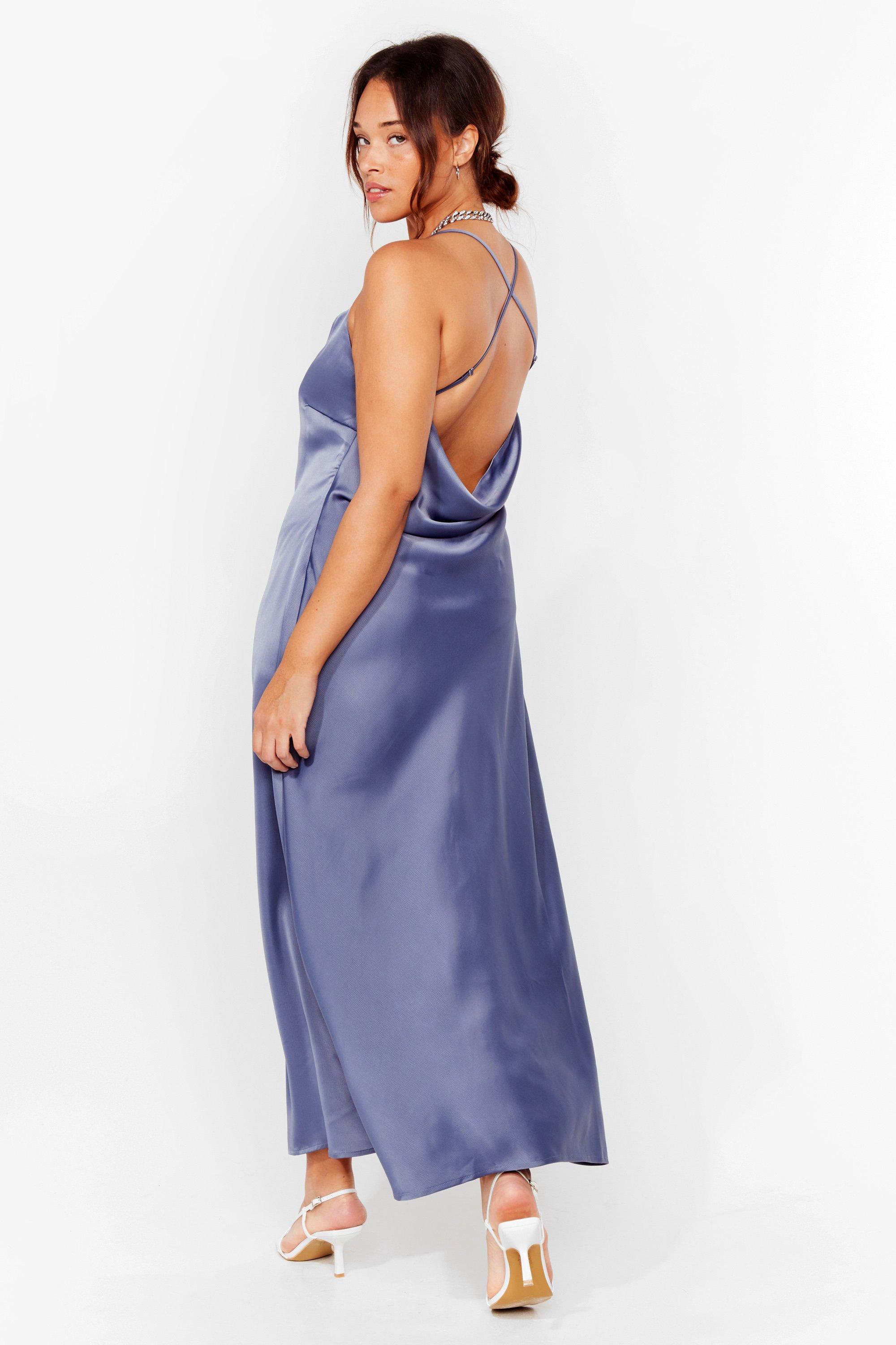 Satin cowl back slip hot sale dress