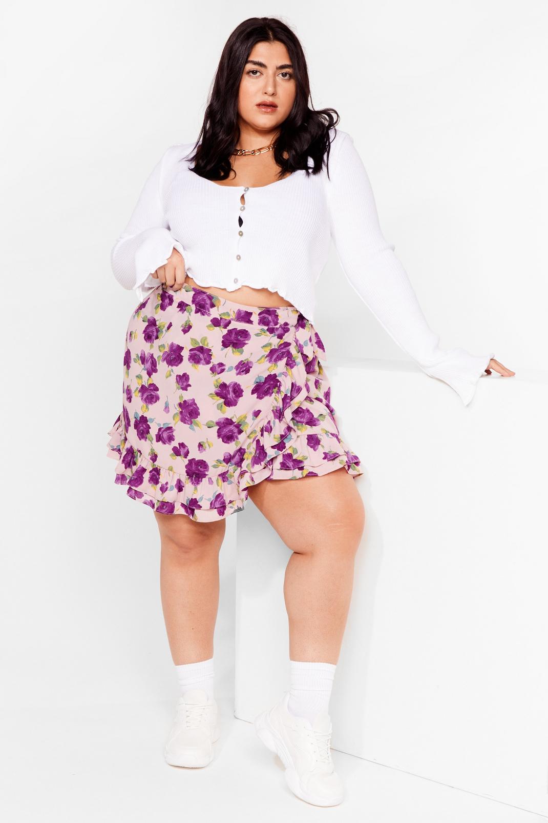 We Really Lilac You Floral Plus Mini Skirt image number 1