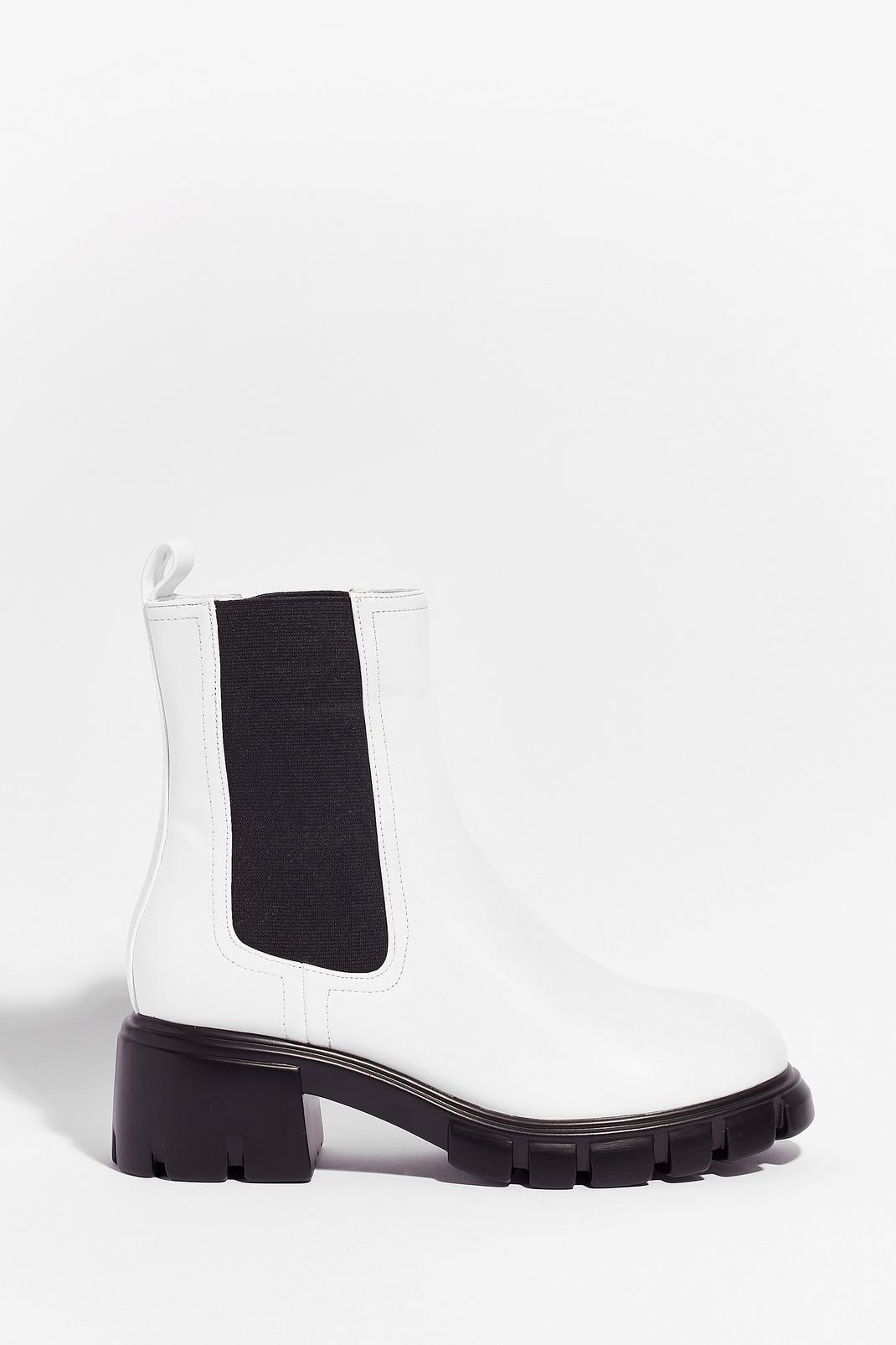 White Faux Leather Cleated Chelsea Boots image number 1