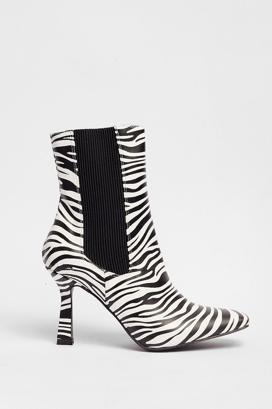 White Heel the Rhythm Zebra Ankle Boots image number 1
