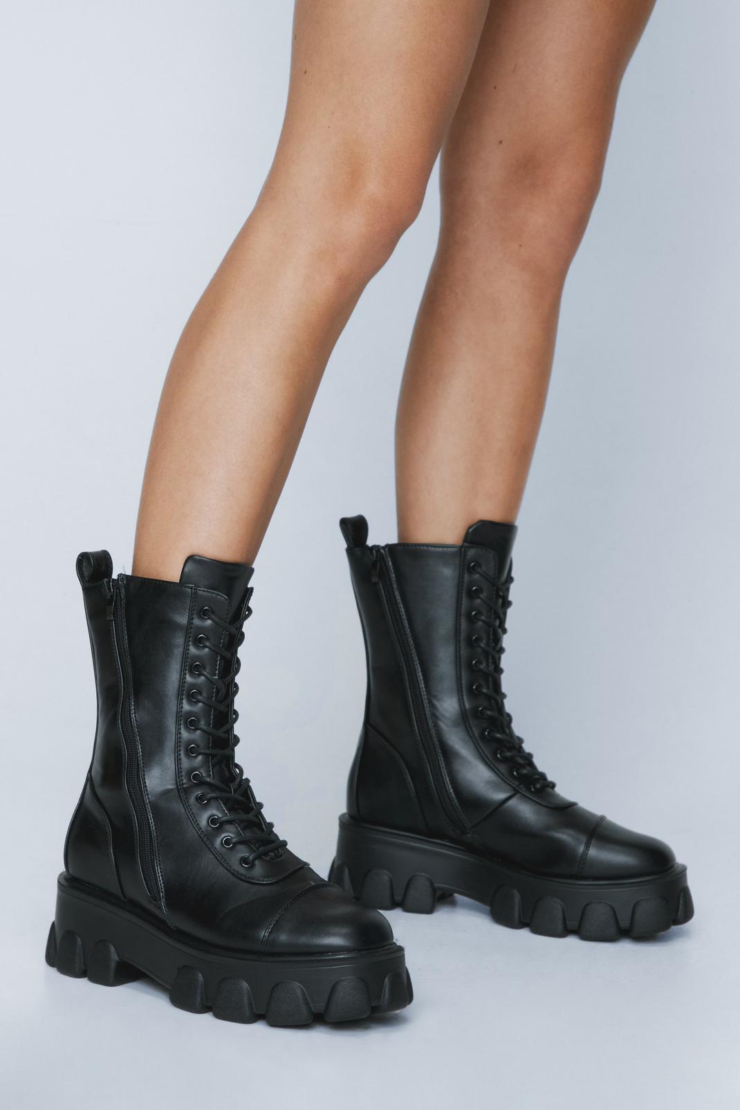 105 Calf High Lace Up Biker Boot image number 2