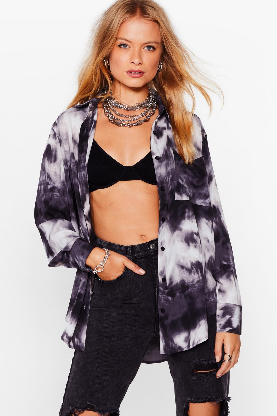 Black That's Groovy Tie Dye Satin Shirt image number 1