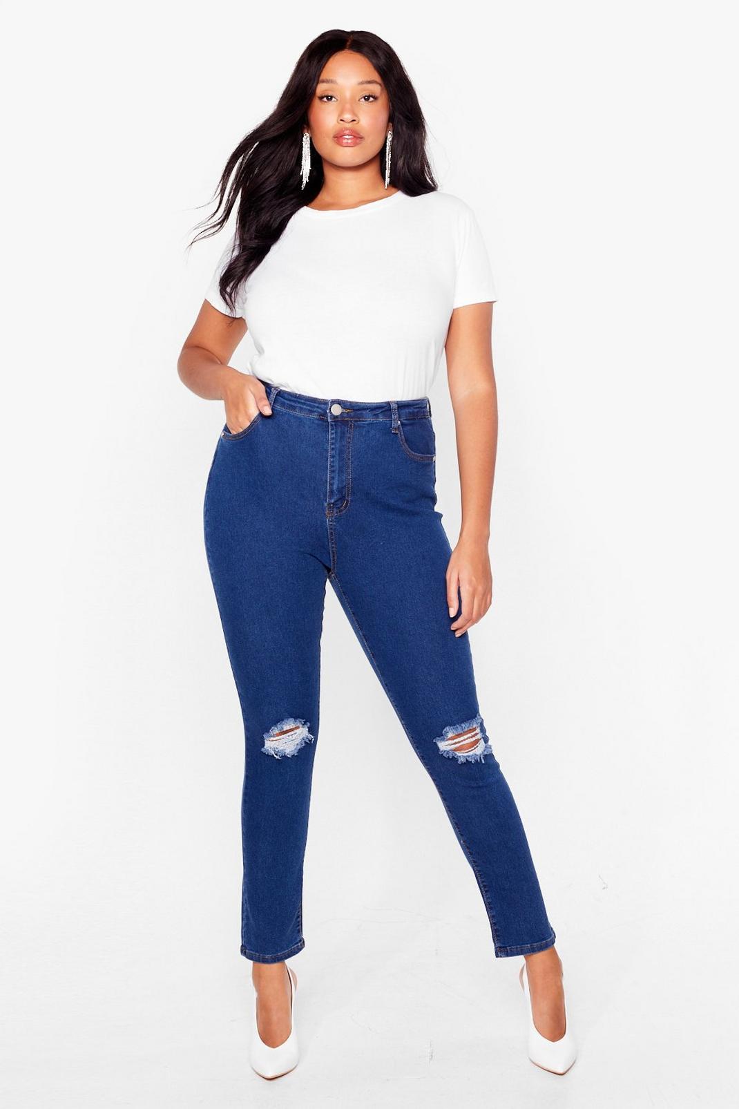 Mid blue Stretchy Distressed Skinny Jeans image number 1