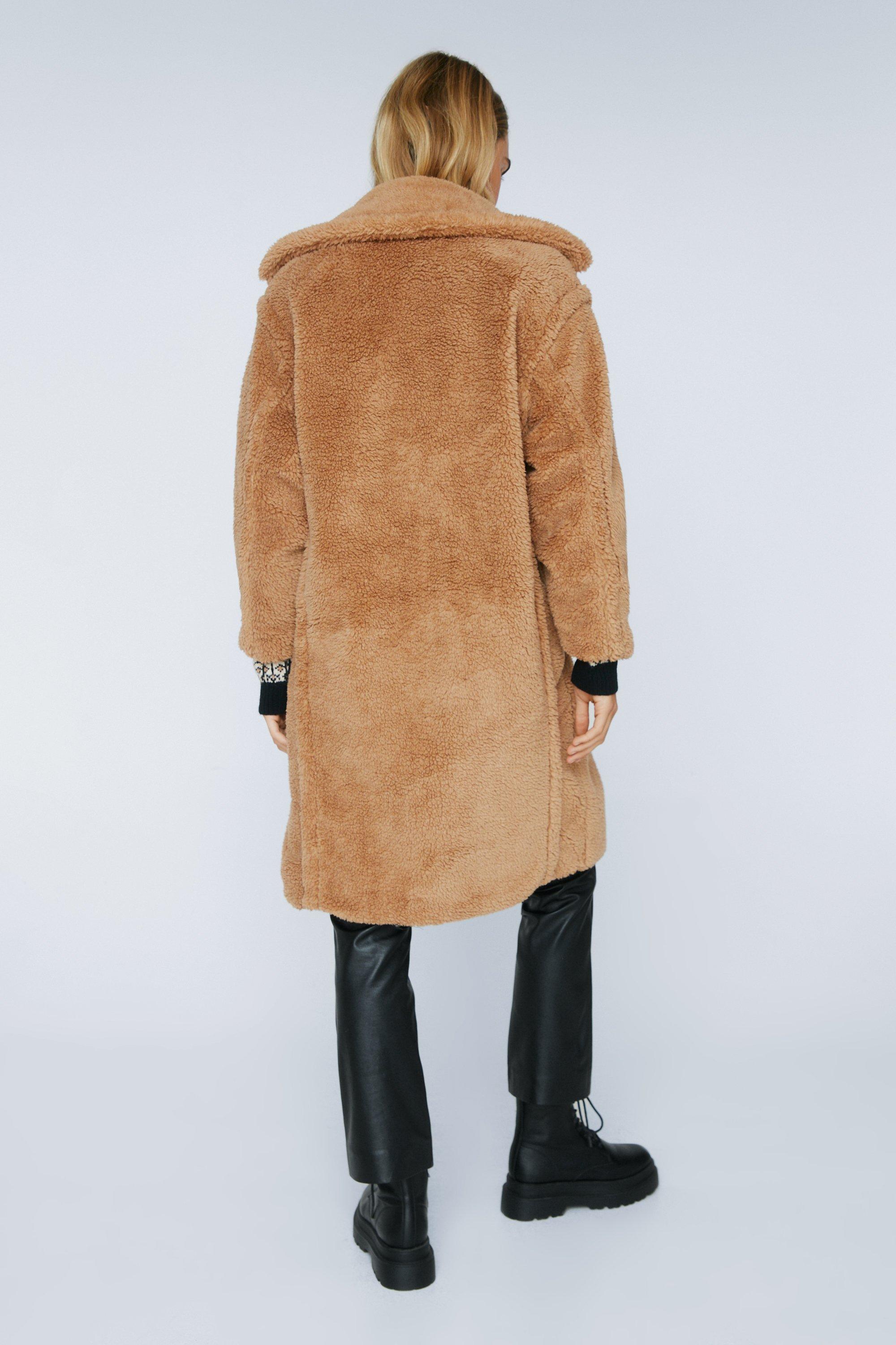 Oversized Longline Faux Fur Teddy Coat Nasty Gal