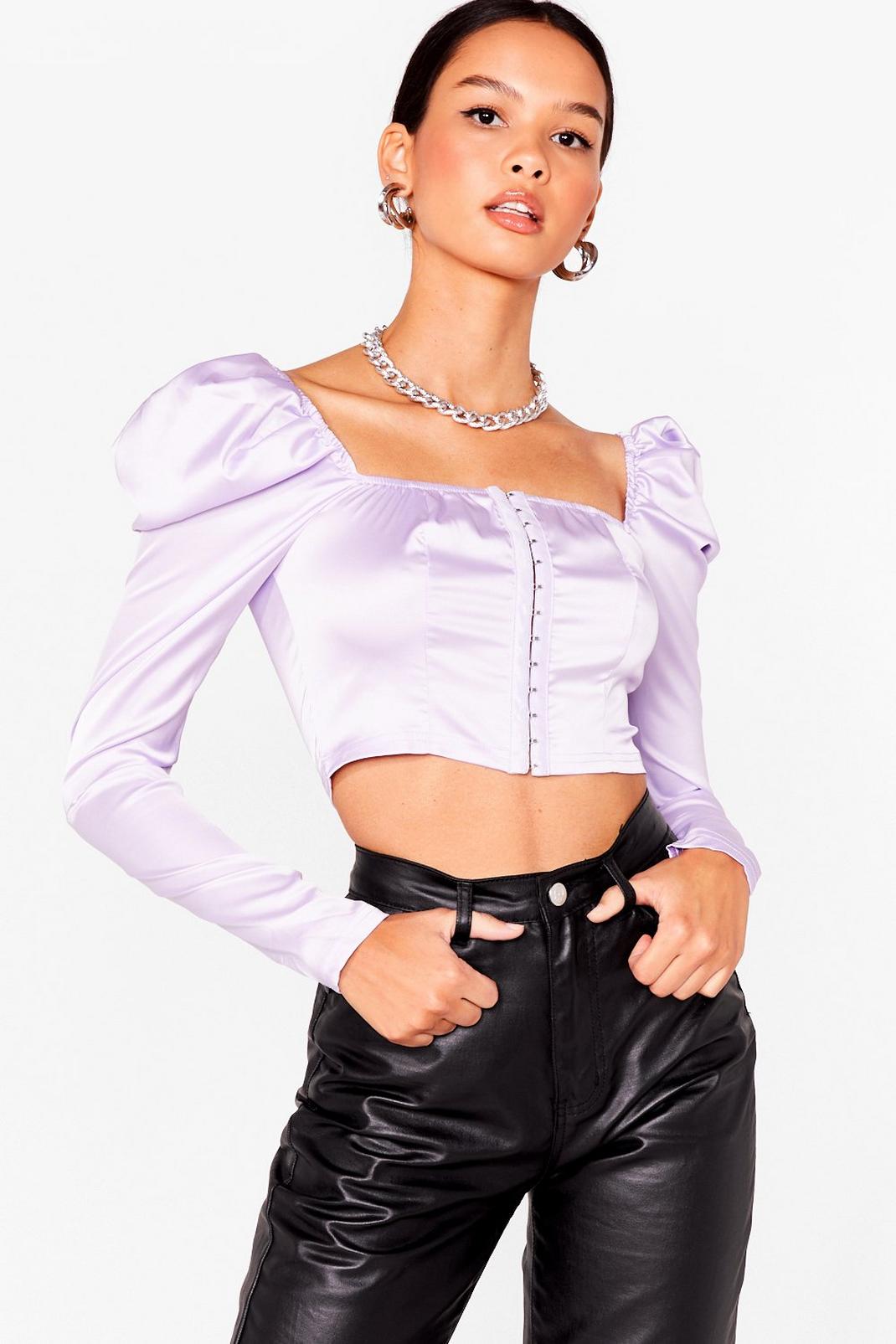 Satin Puff Sleeve Cropped Blouse image number 1