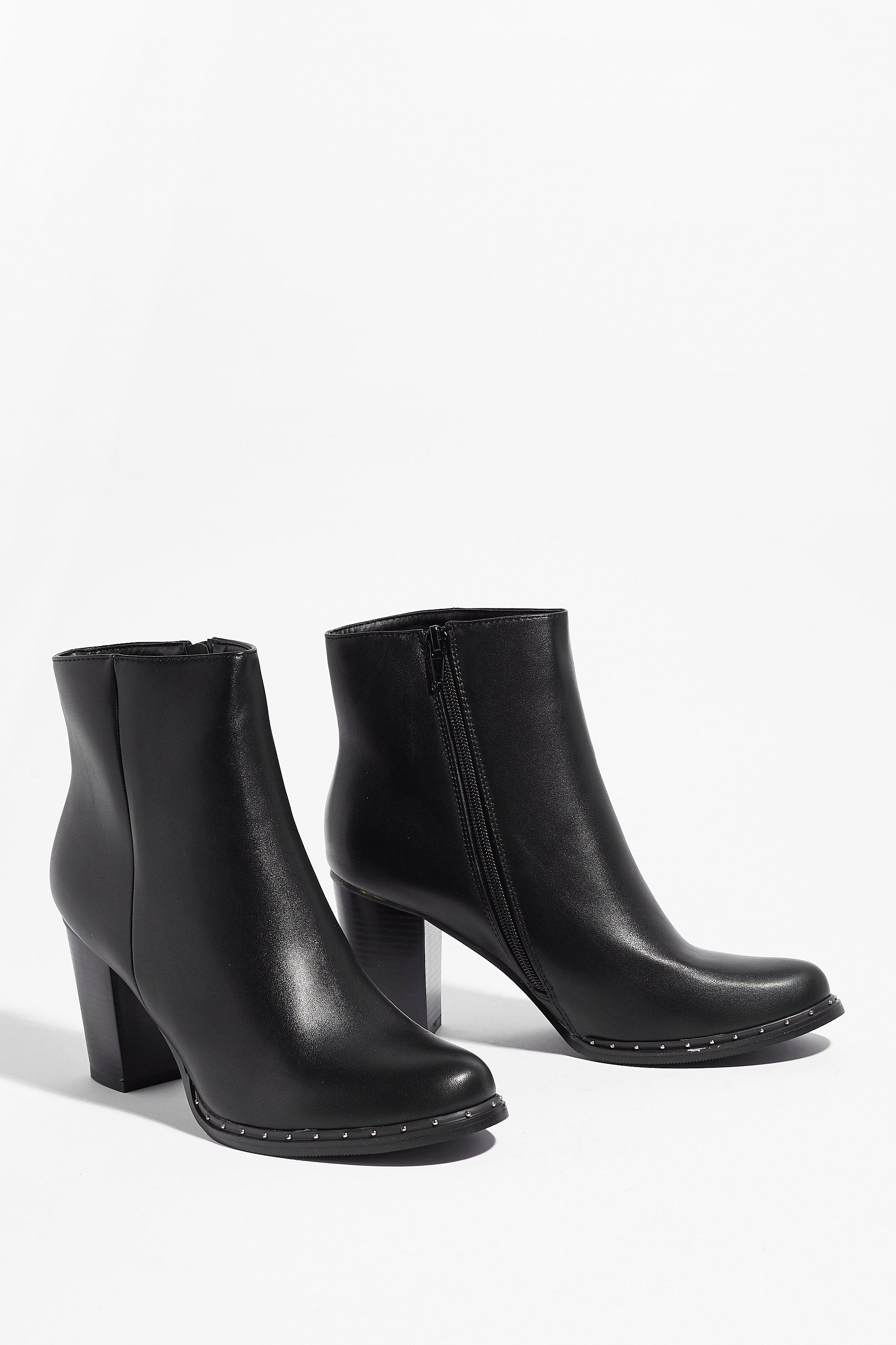 Faux Leather Studded Heeled Ankle Boots Nasty Gal