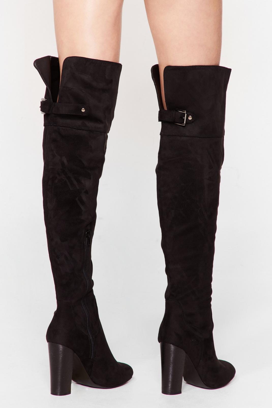 Black Move On Over-the-Knee Faux Suede Boots image number 1