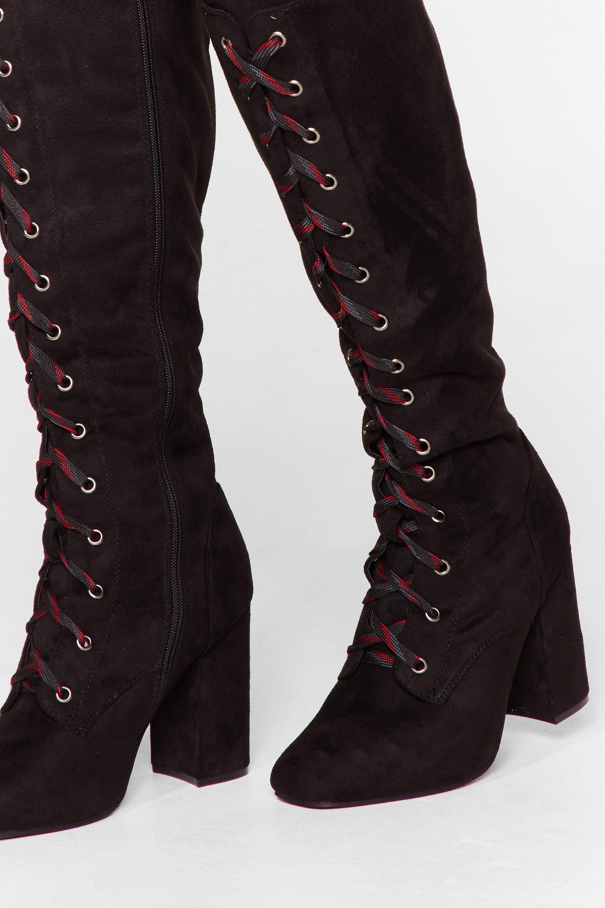 Knee high lace on sale up boots with heel