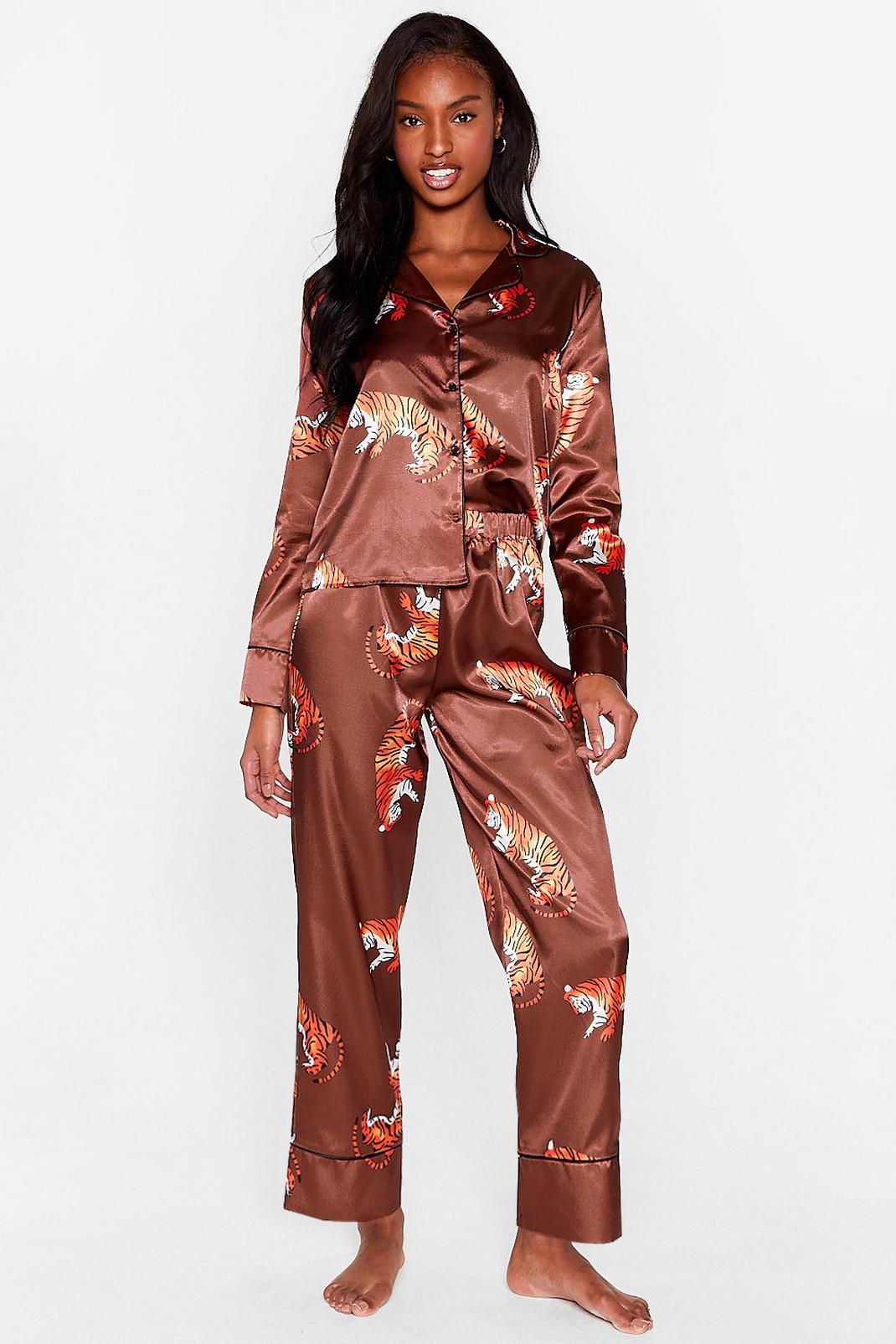 Chocolate Drive Me Wild Tiger Pyjama Trousers Set image number 1