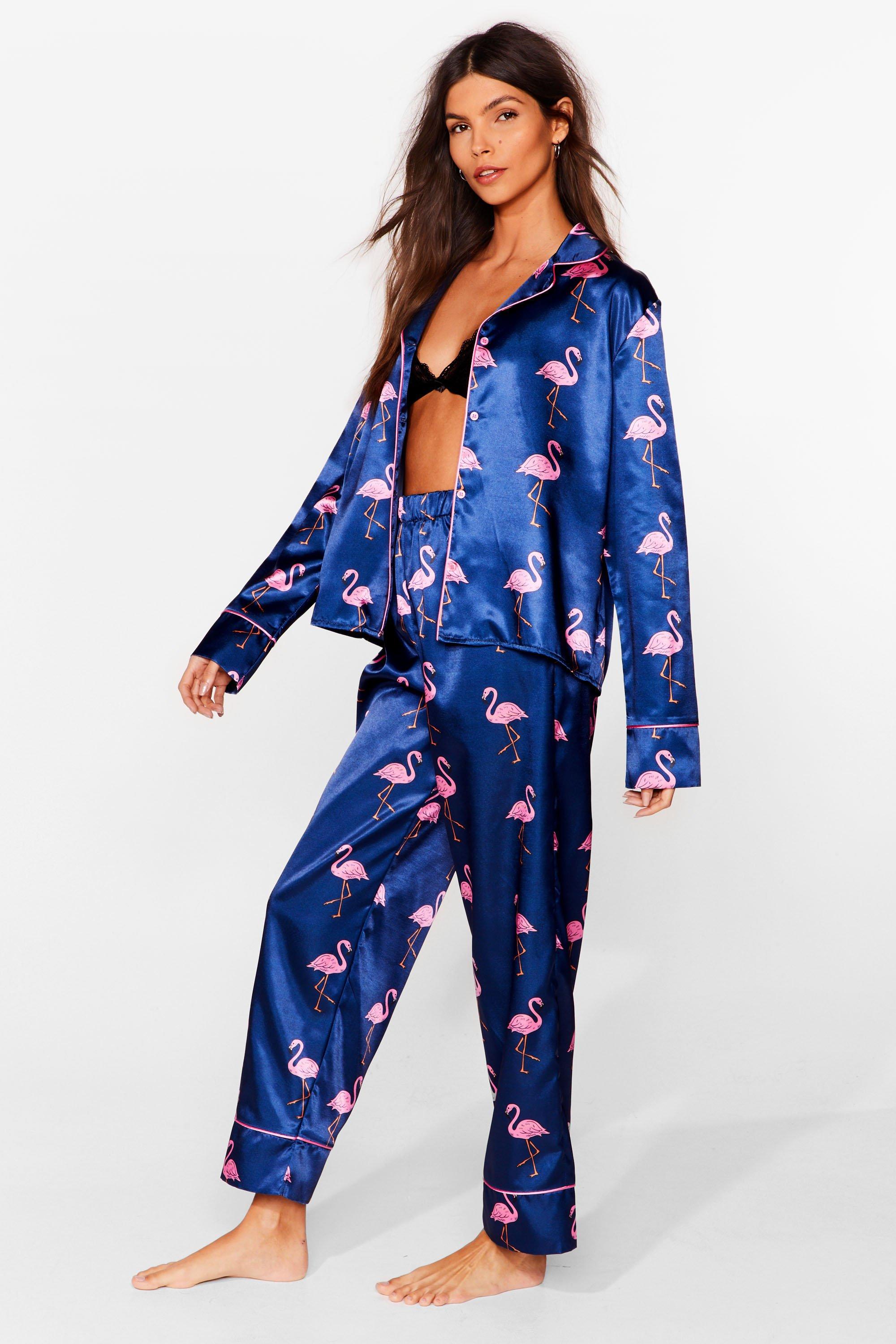 Flamingo Away Satin Pajama Pants Set