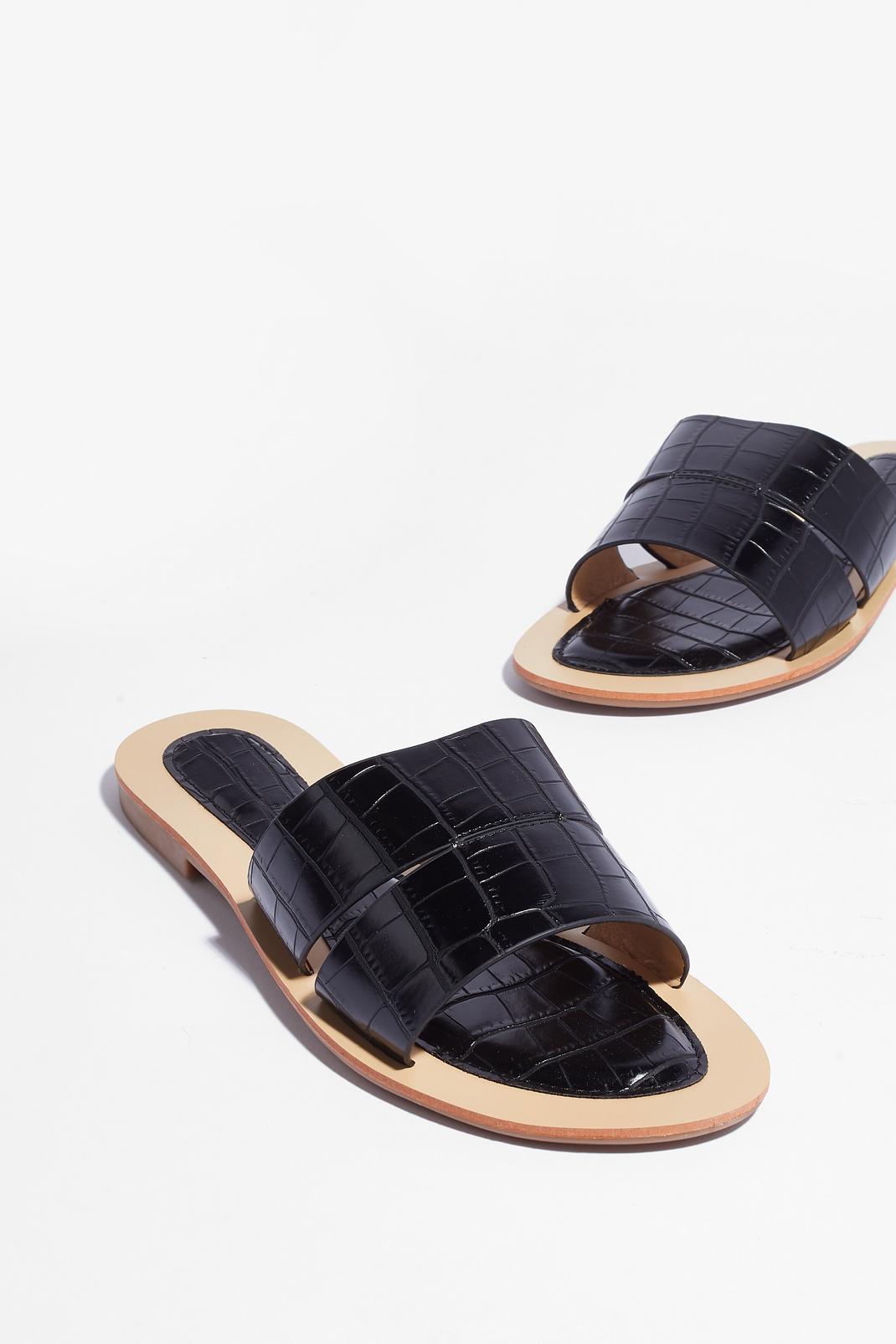Faux Leather Croc Flat Sandals image number 1